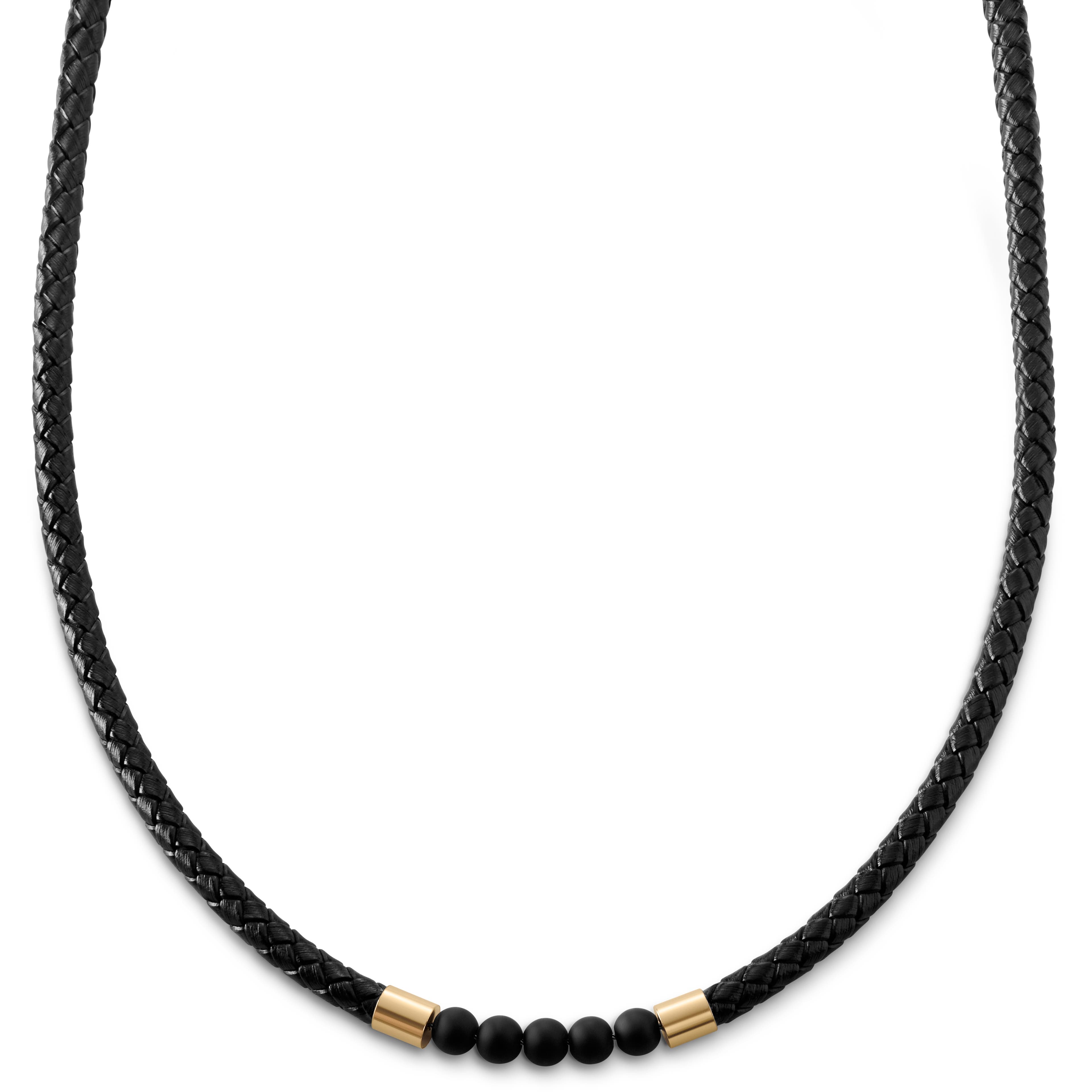 Tenvis, 1/5 (5 mm) Gold-tone Onyx Leather Necklace