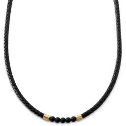Tenvis | 1/5" (5 mm) Gold-tone Onyx Leather Necklace
