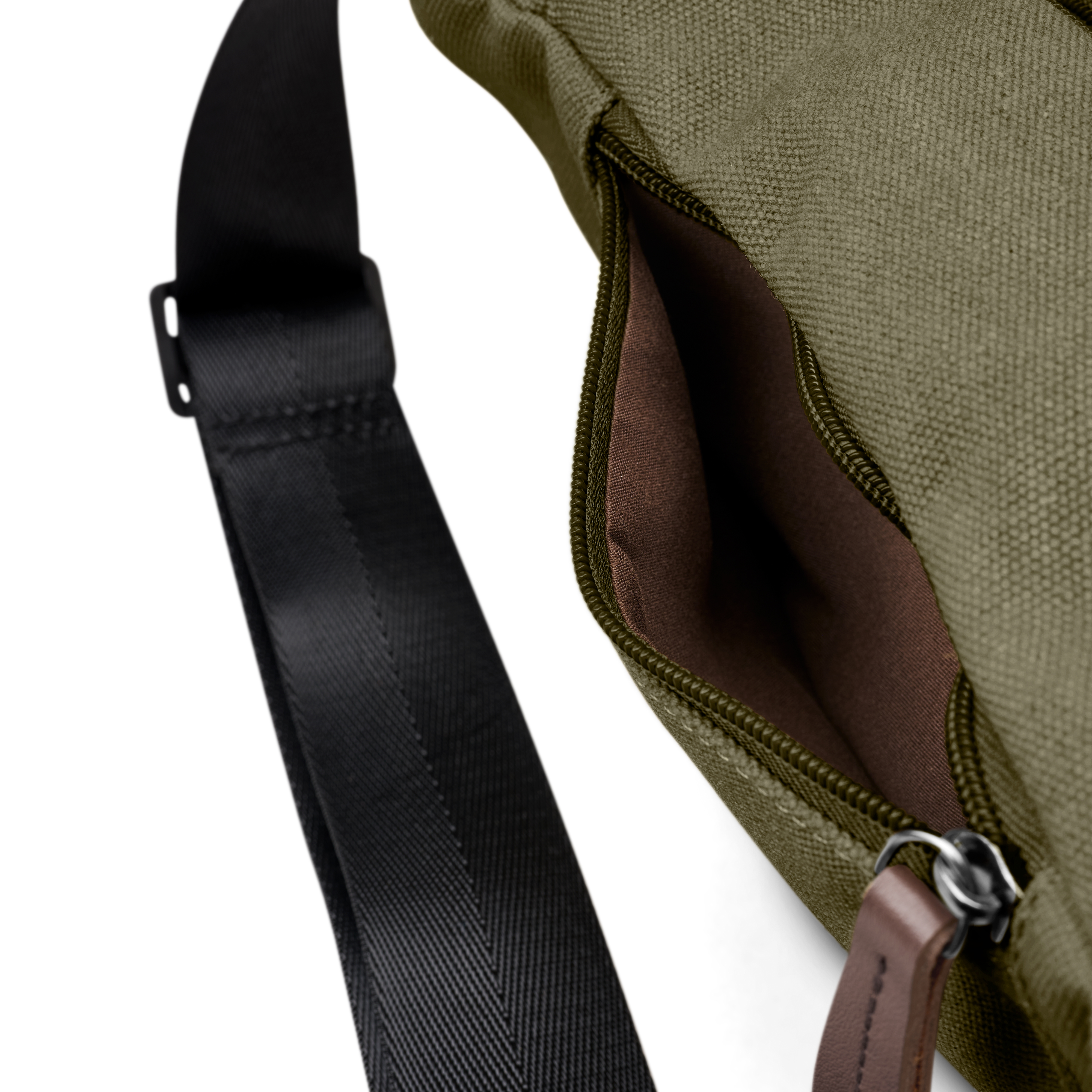 Army Green Canvas & Brown Leather Fanny Pack - 5