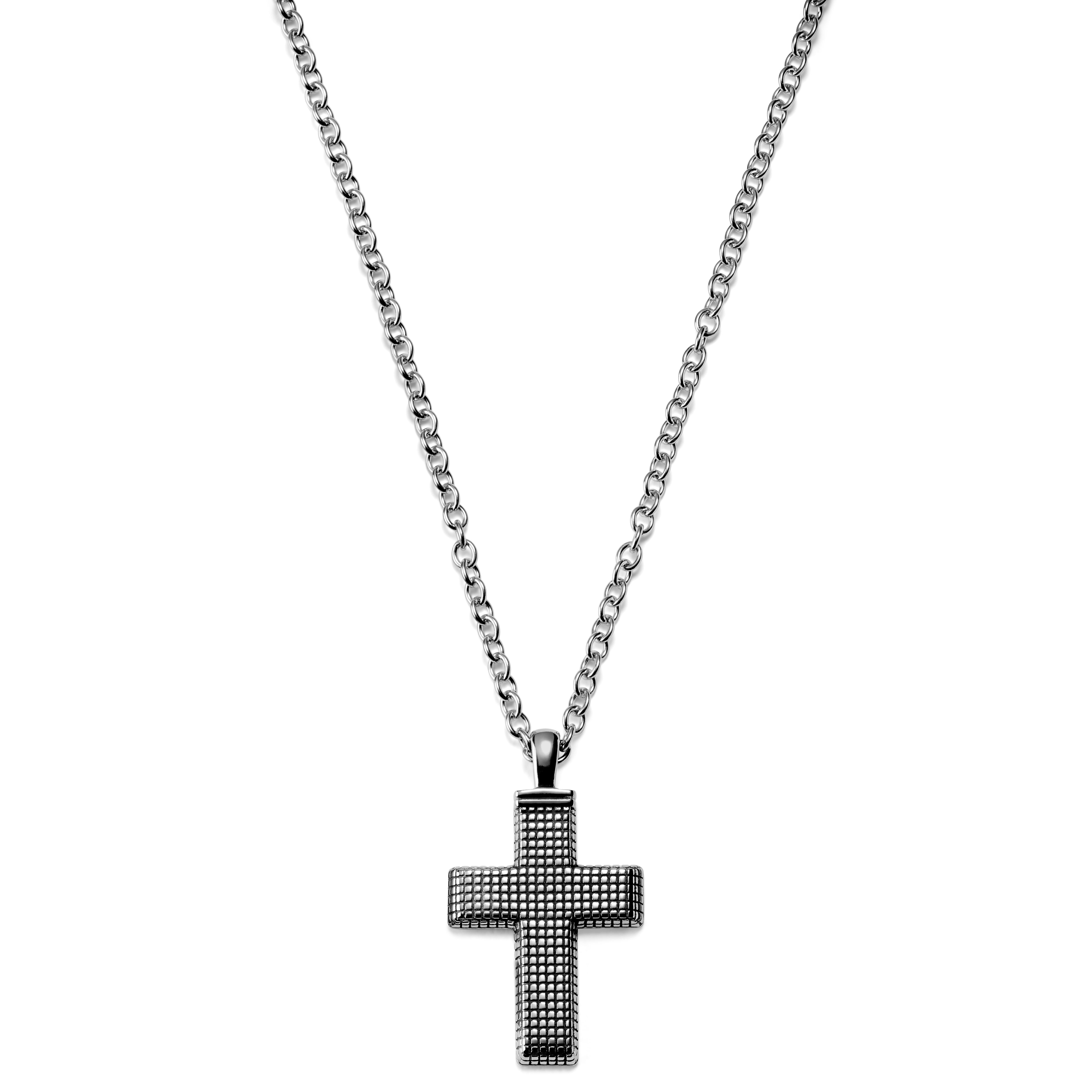 Sølvfarvet Korshalskæde m. Geometrisk Mønster - 3