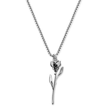 Egan | Silver-Tone Stainless Steel Rose Box Chain Necklace