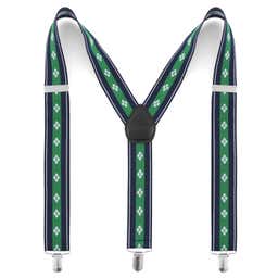 Royal Blue & Green with White Diamond Pattern Suspenders