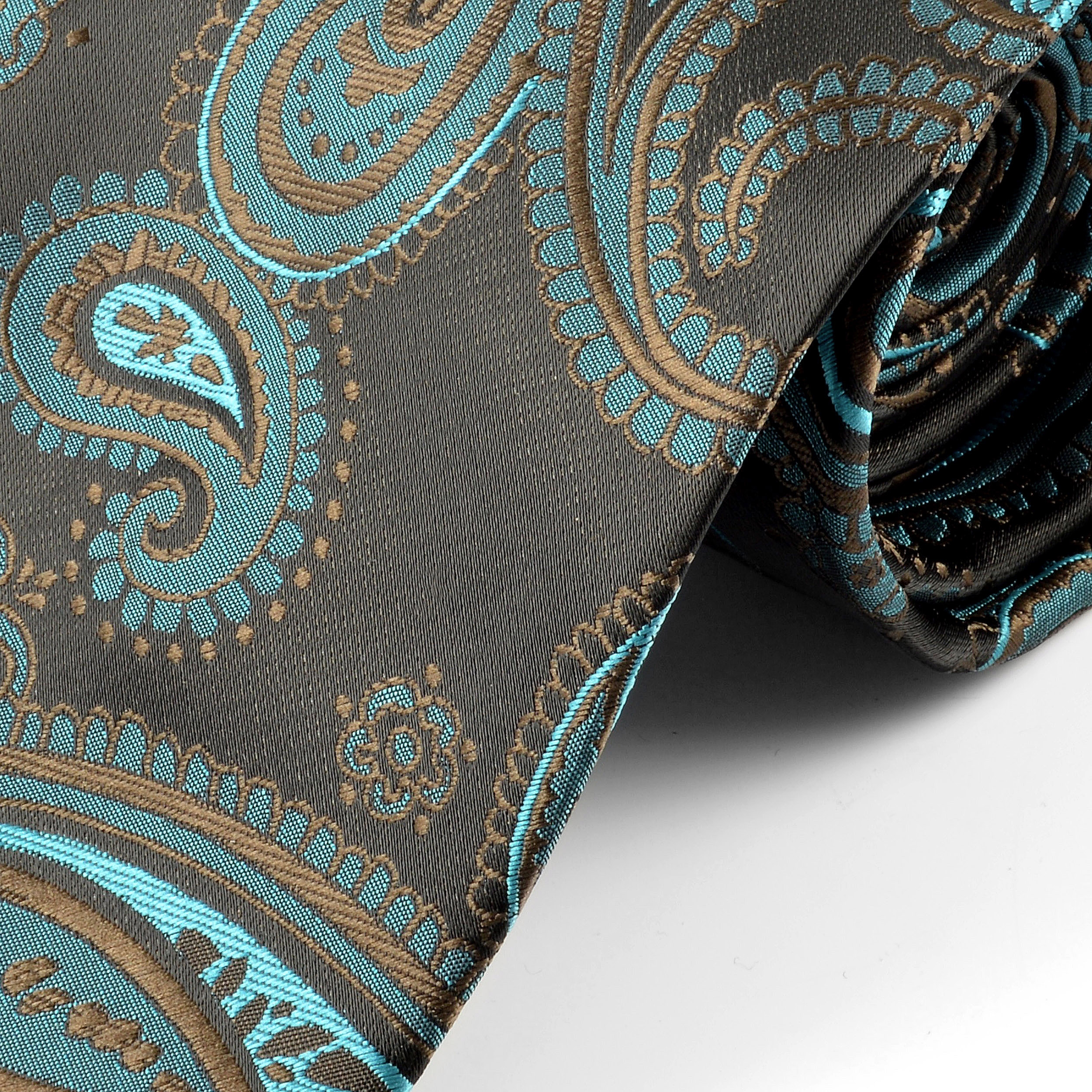 Breite Paisley Seidenkrawatte in Türkis  - 2