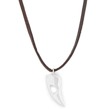 Silver-Tone Cutout Leather Iconic Necklace