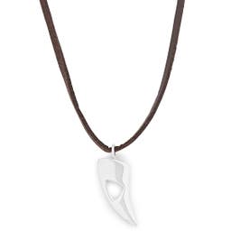 Iconic | Brown Leather With Silver-Tone Stainless Steel Wolf Tooth Necklace