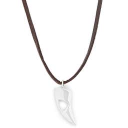 Iconic | Brown Leather With Silver-Tone Stainless Steel Wolf Tooth Necklace
