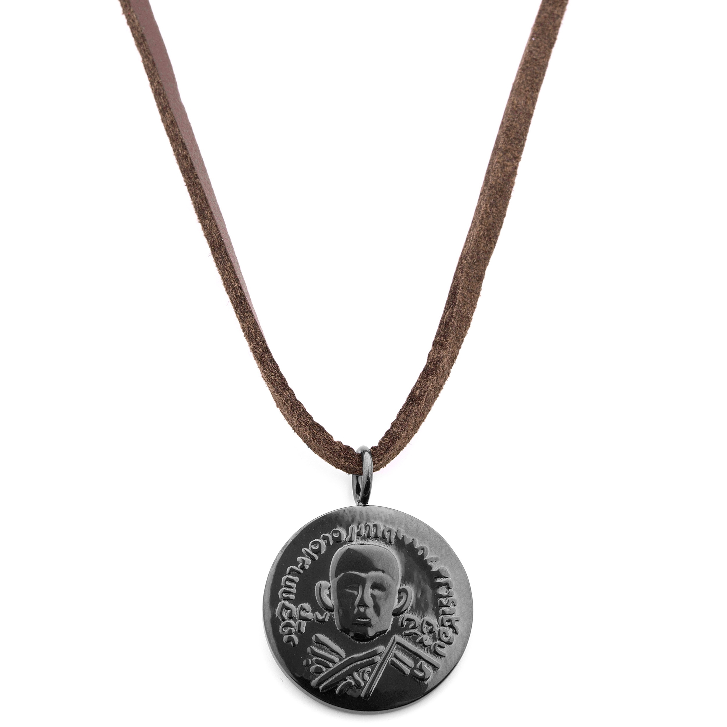 Black Hindu Leather Iconic Necklace - 1