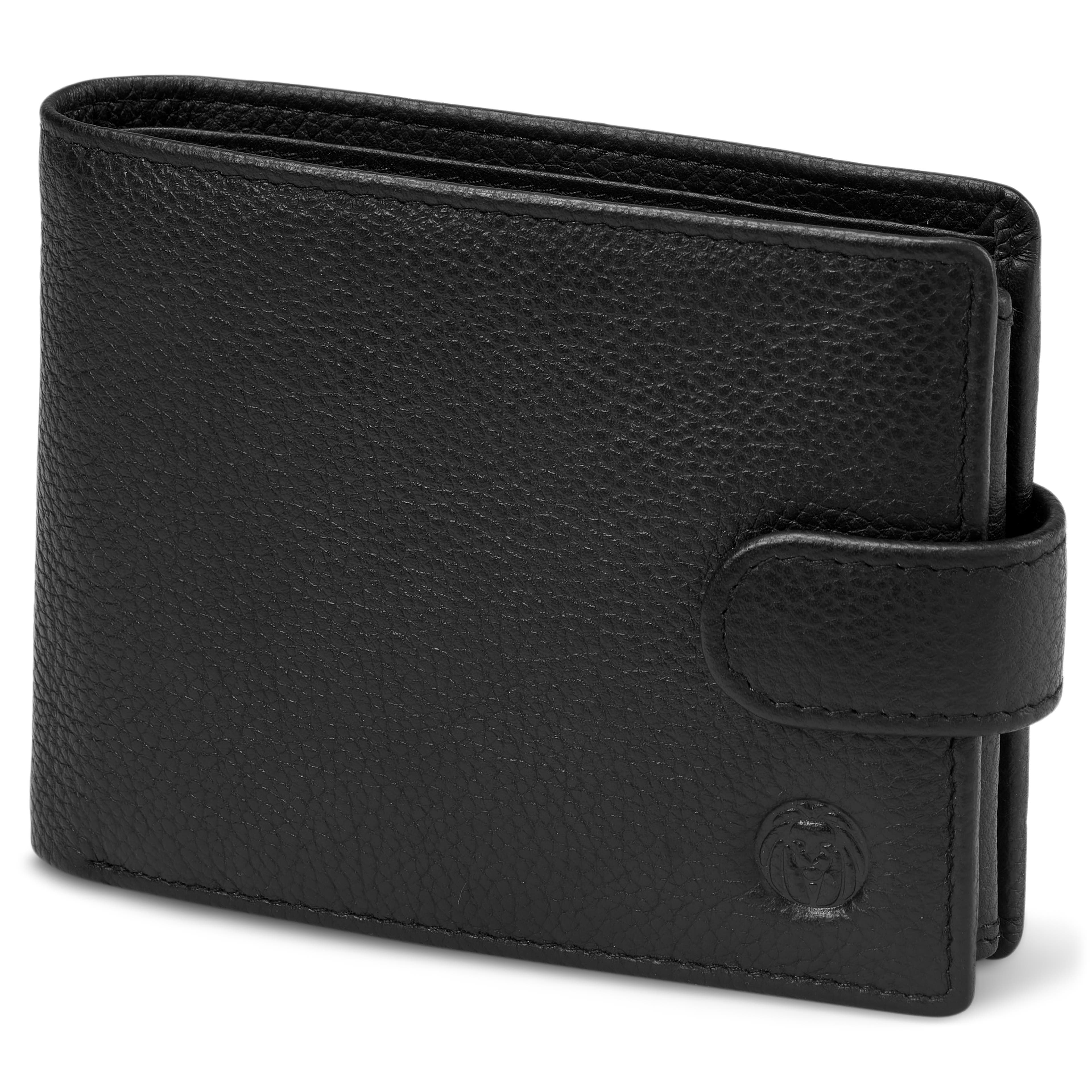 Black Full-Grain RFID-blocking Leather Wallet with Button Closure Black Full-Grain RFID-blocking Leather Wallet with Button Closure