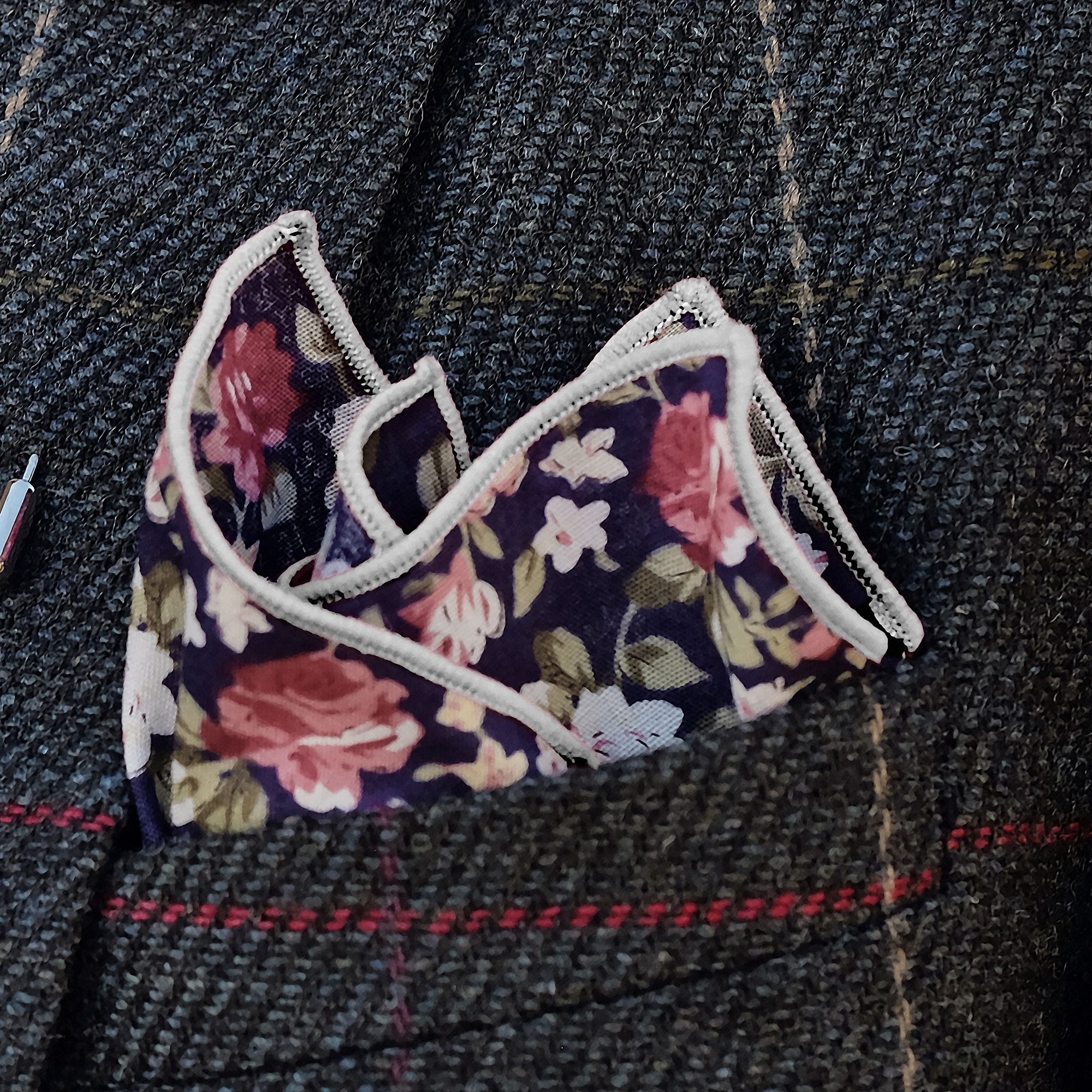 Dark Blue Floral Pocket Square - 3