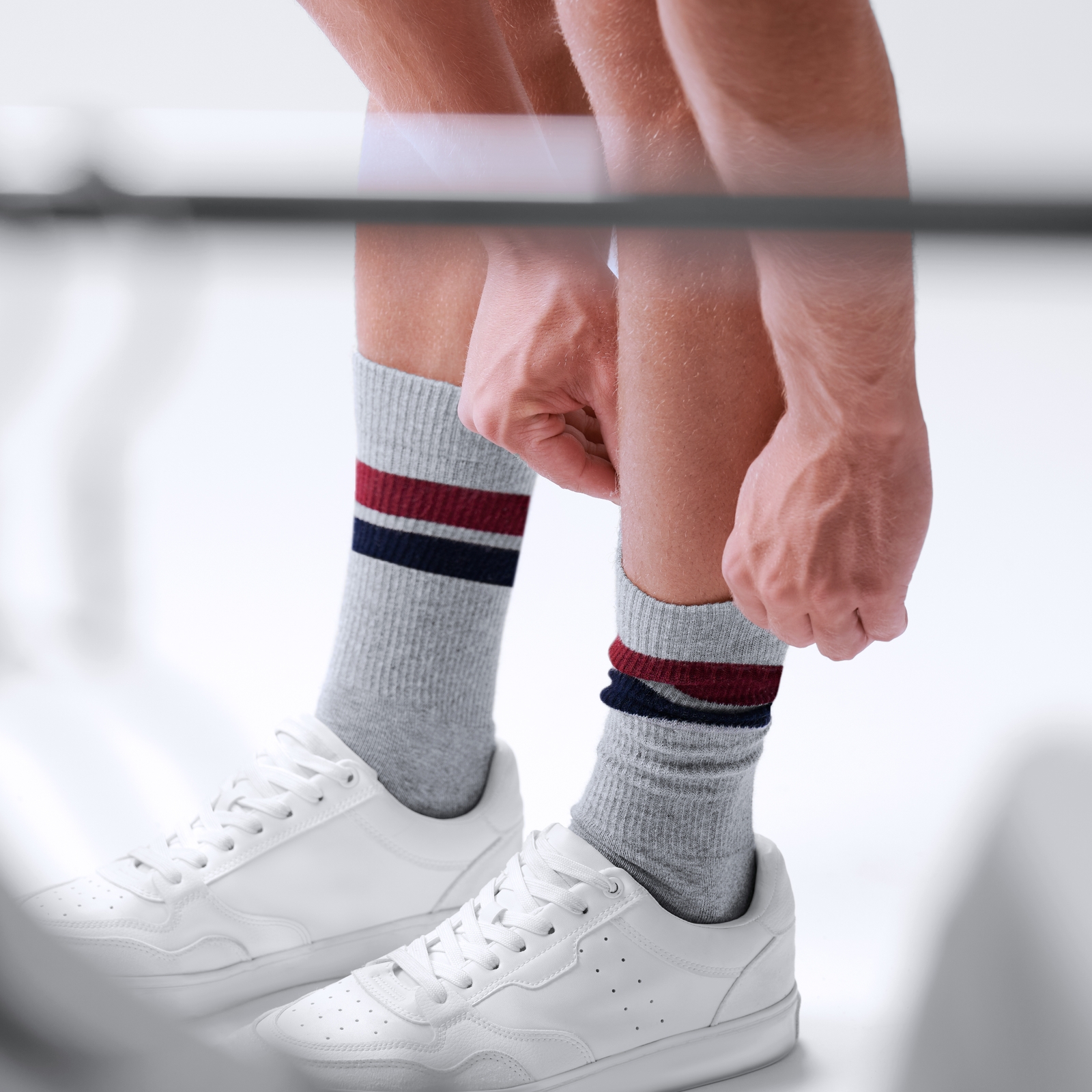 DryFeel | 6-Pakk | 4 Antikkhvite , 2 Lysegrå Stripete Tennissokker av Bomull - 5