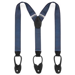 Wide Navy Blue & White Polka Dot Split Button Suspenders