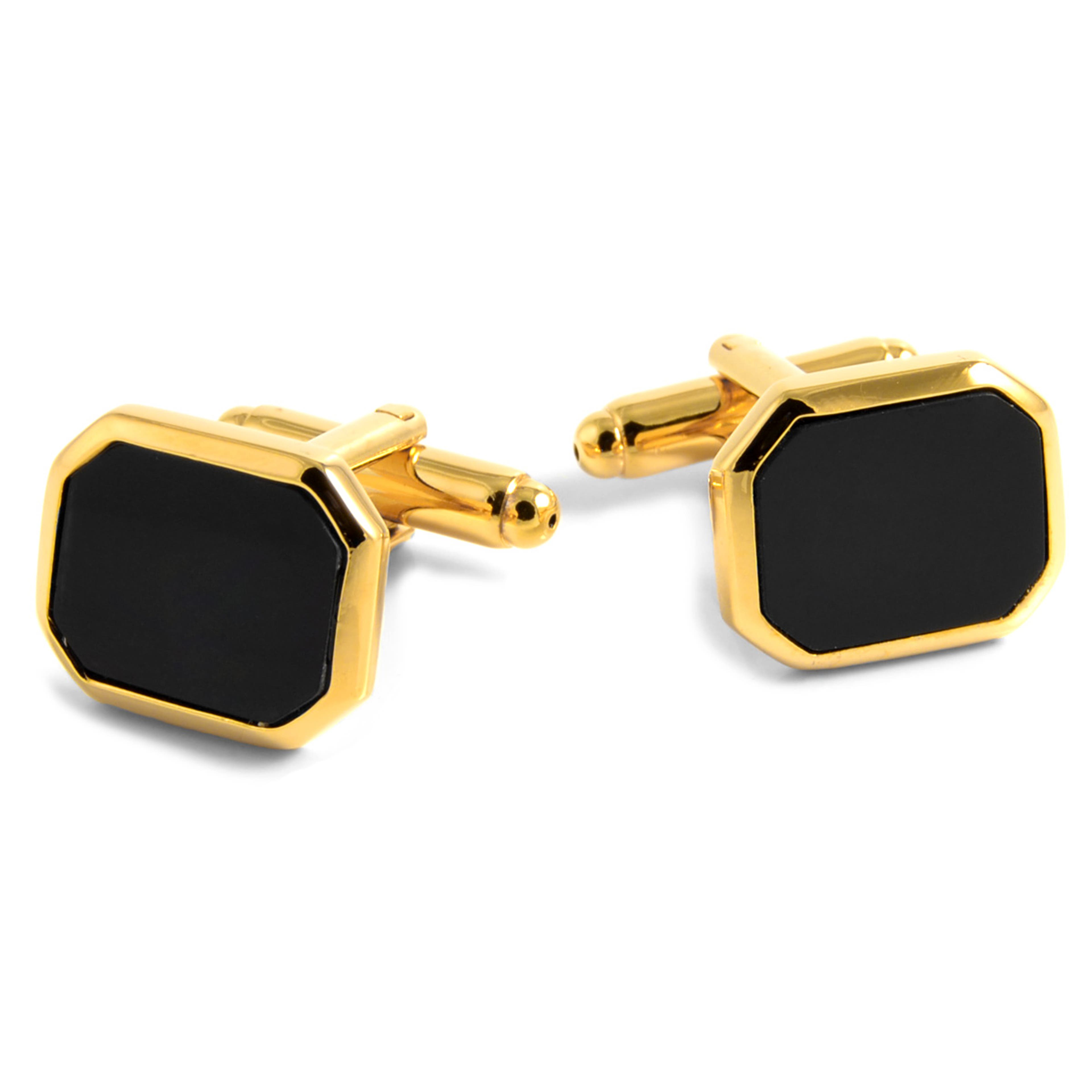 Gold-Tone & Black Stylish Octagonal Cufflinks