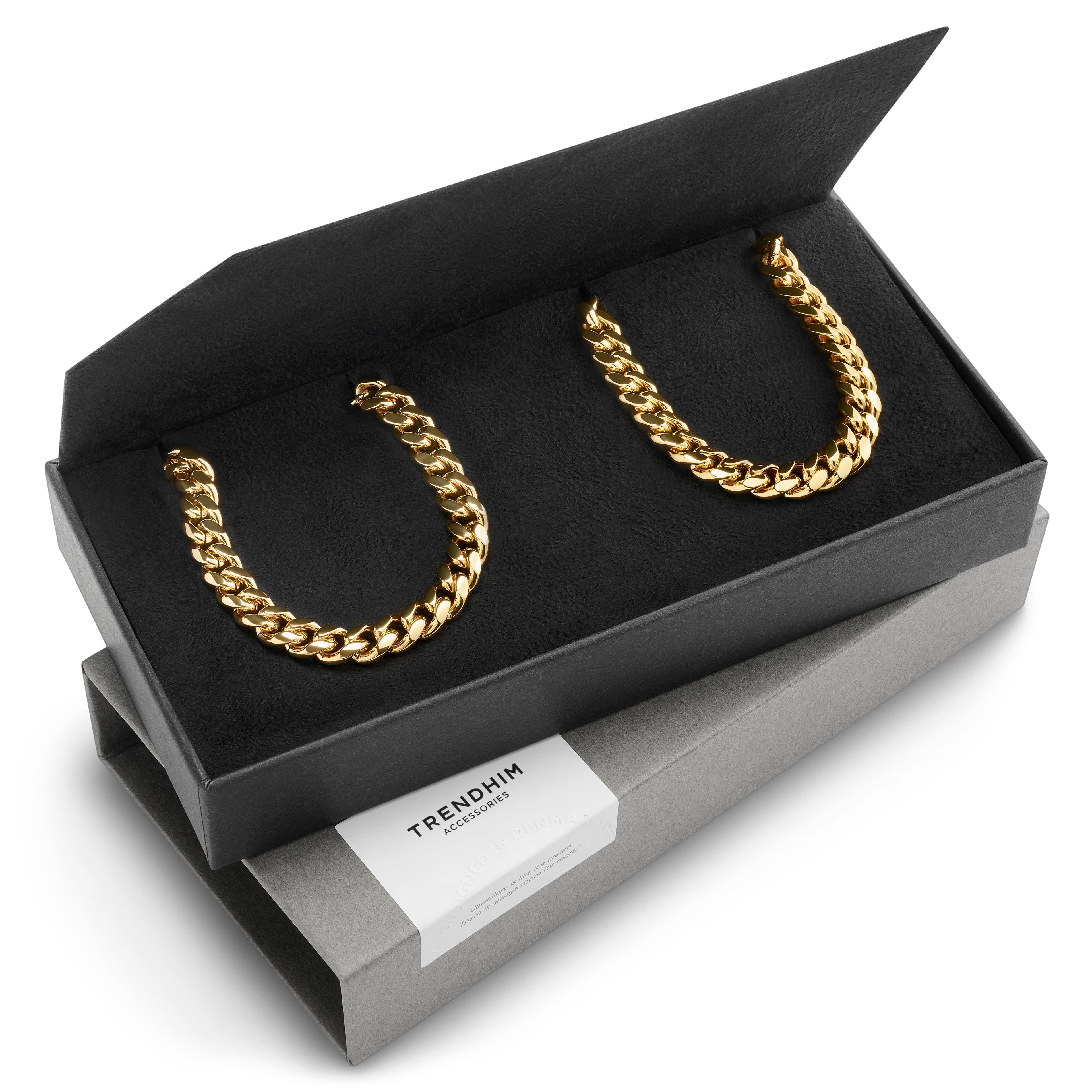 Geschenkset met goudkleurige chirurgisch stalen ketting en armband van 6 mm - 1