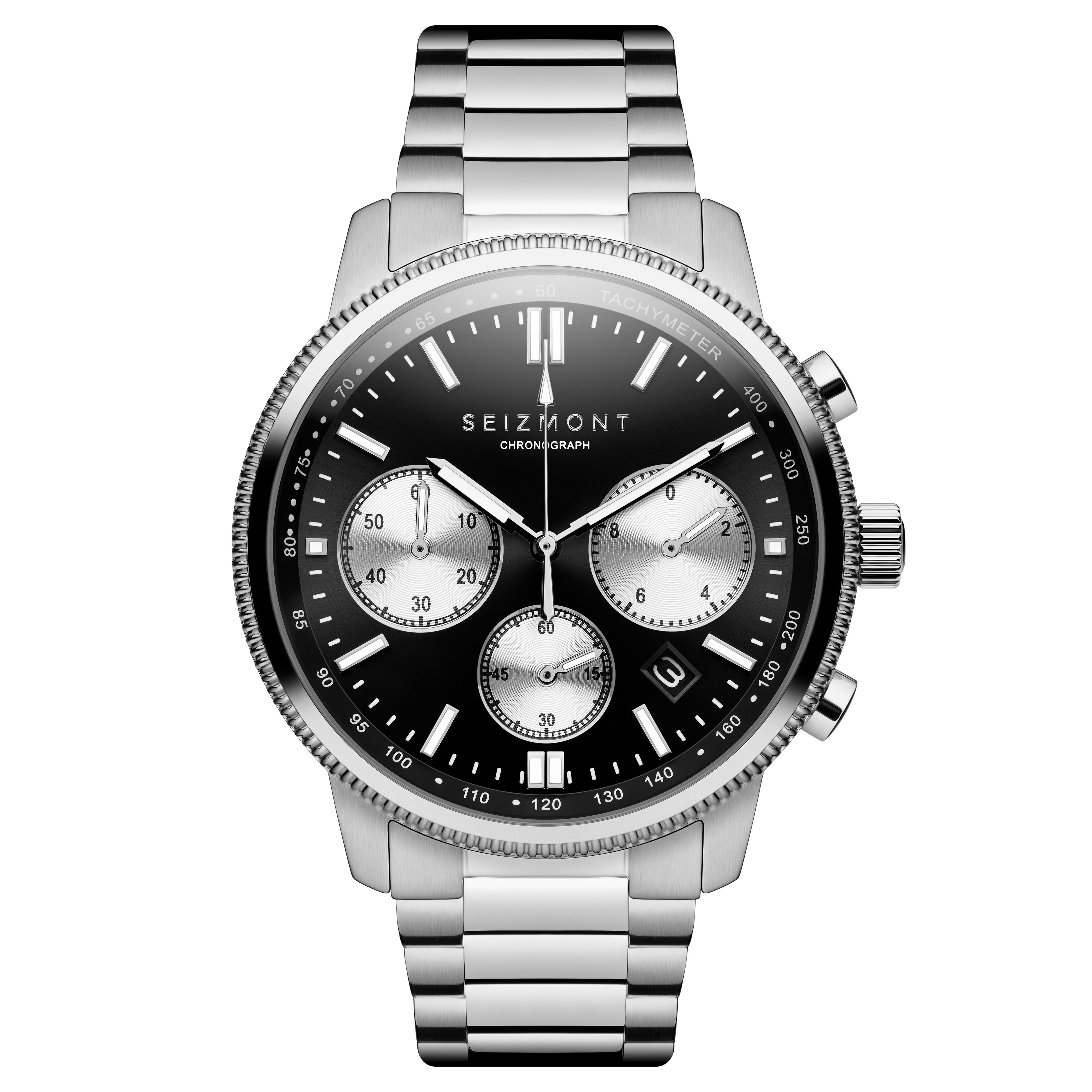 Chronum |  Montre chronographe en acier inoxydable argenté et noir