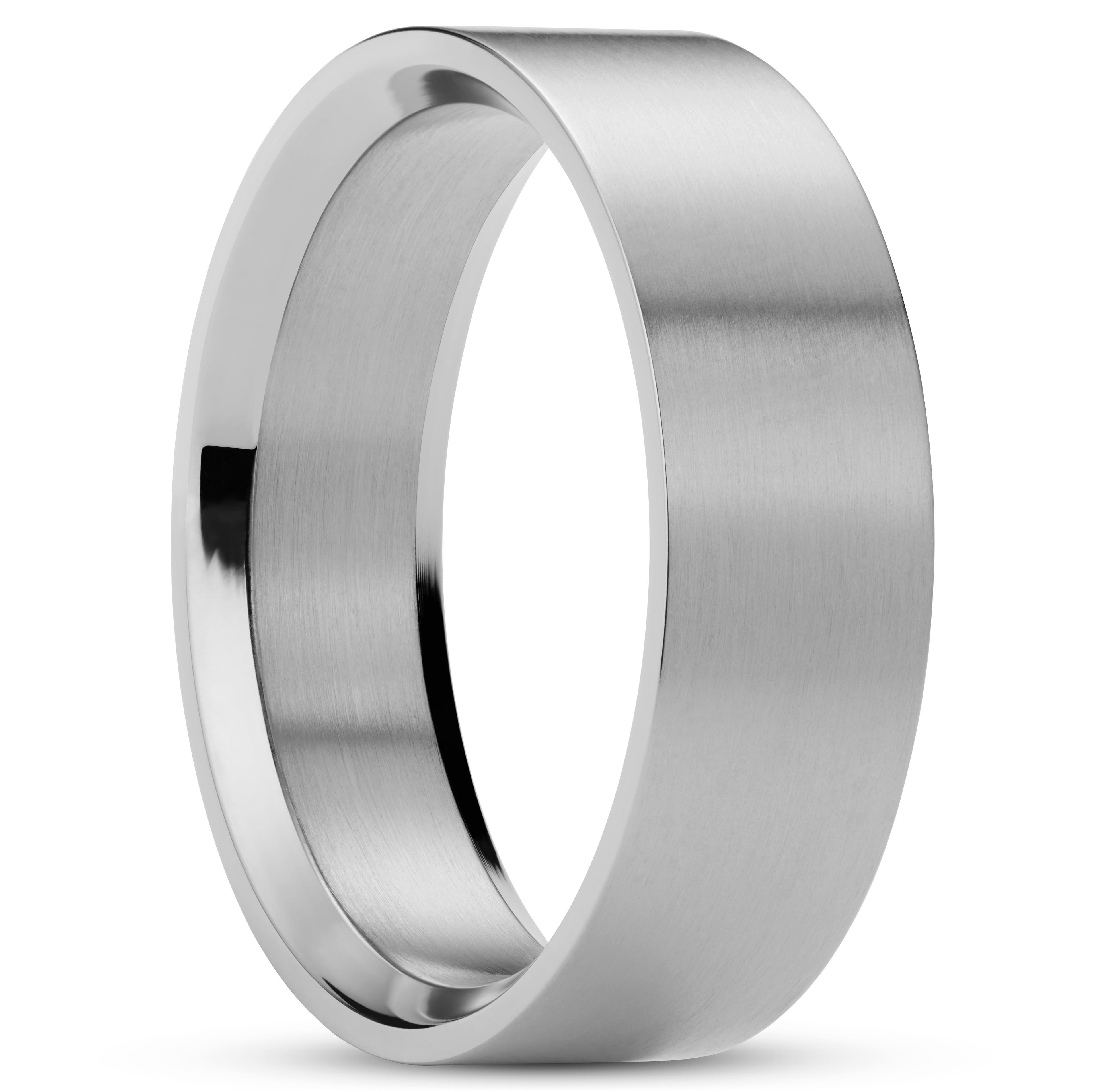 7 mm Matte Silver-Tone Stainless Steel Ring