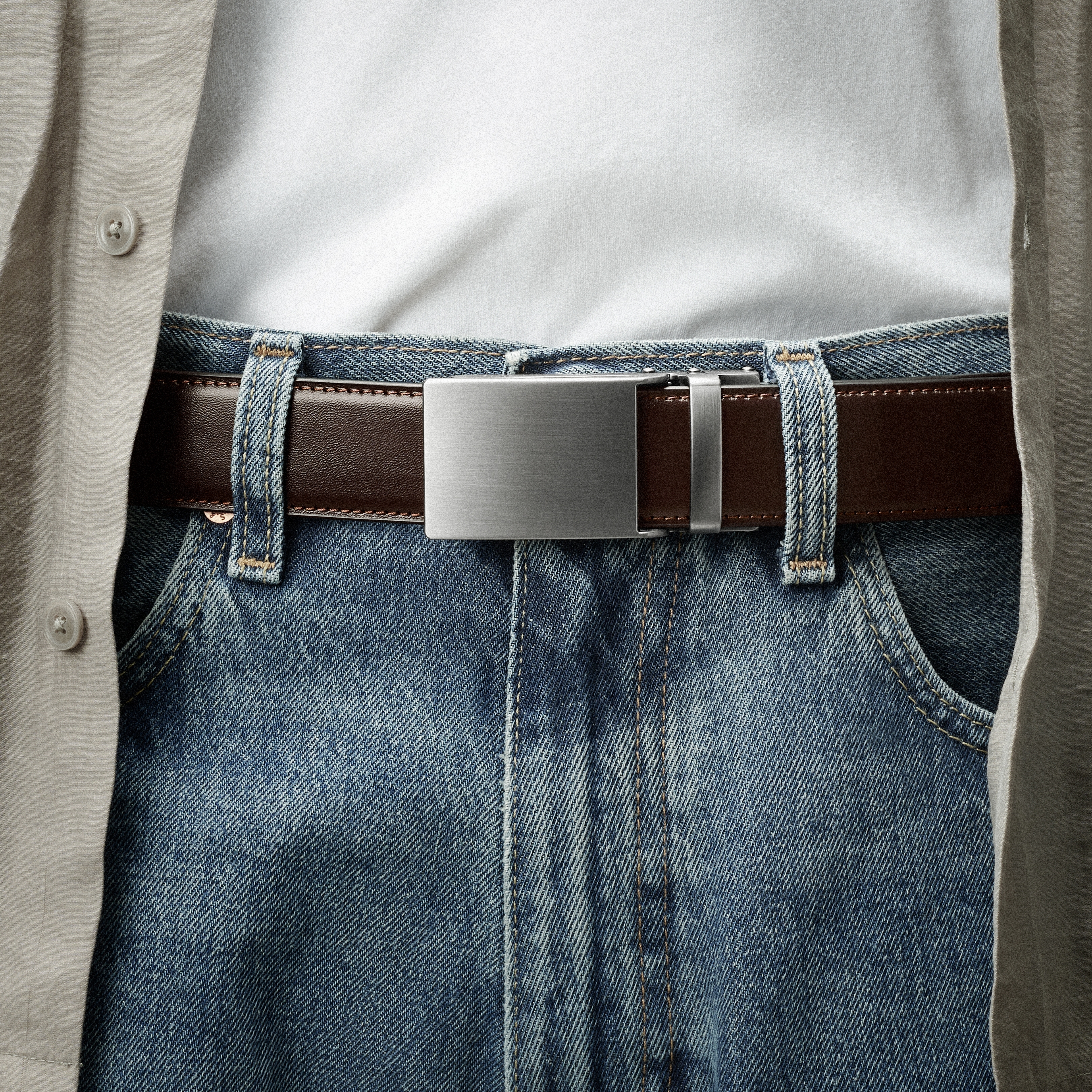 Dark Brown Auto-lock Faux Leather Belt - 3