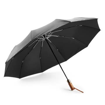 Automatiskt vikbart paraply | Svart | Trähandtag