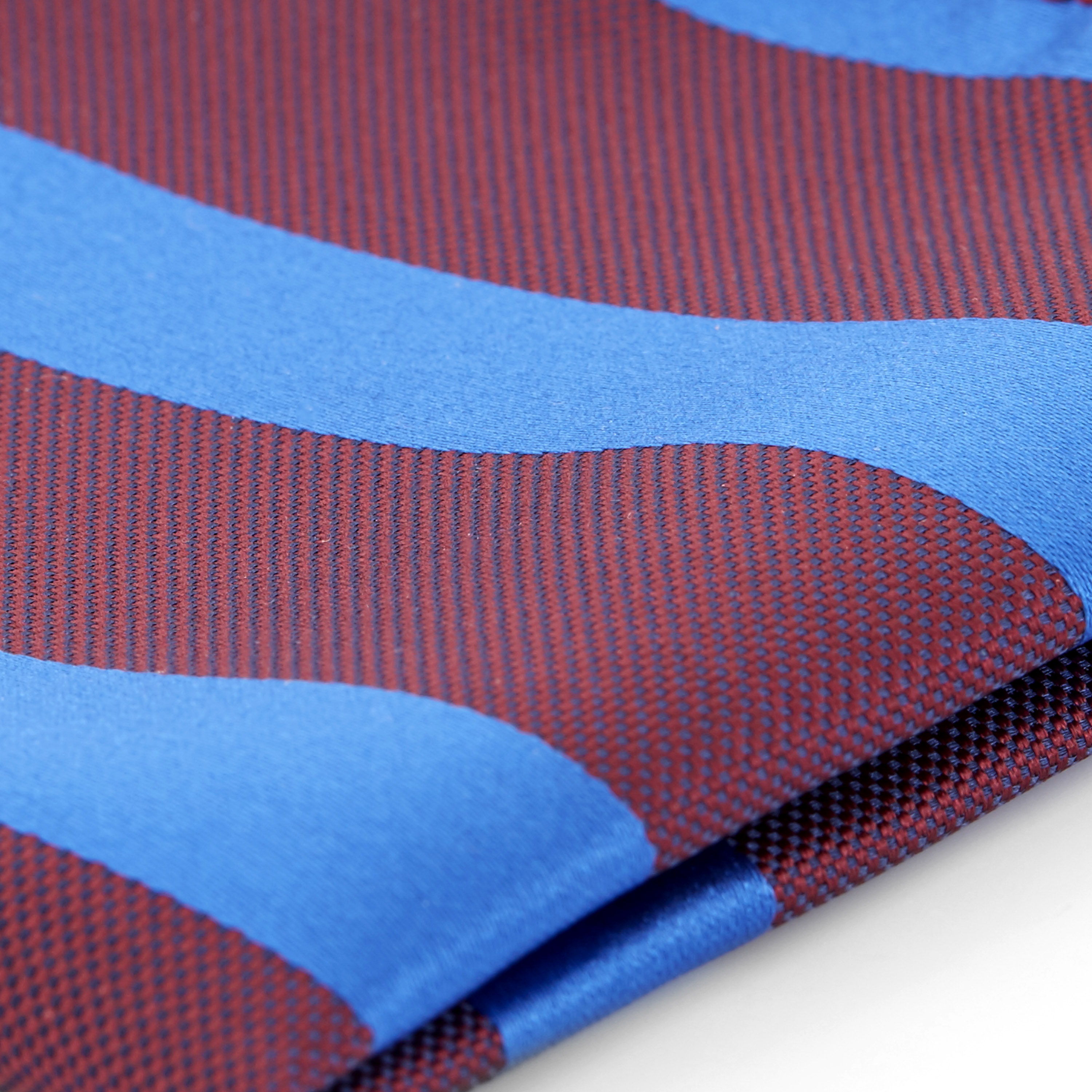 Gestreiftes Einstecktuch In Hellblau & Burgunderrot  - 2