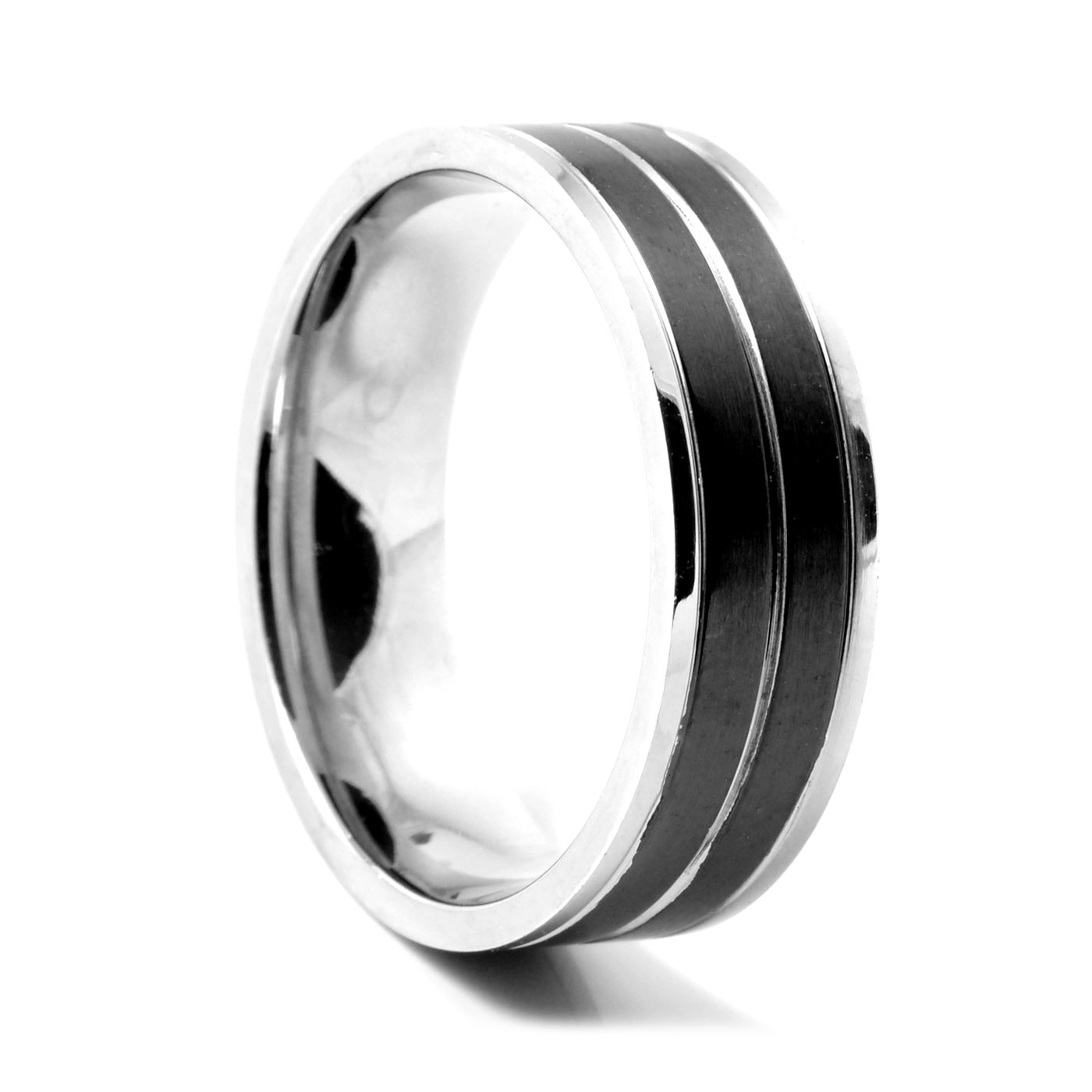 Stylischer schwarz gestreifter Stahlring - 1
