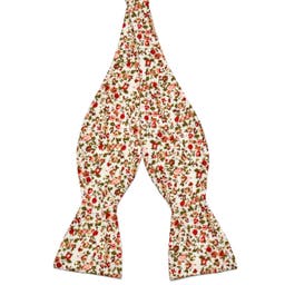 White & Cherry Red Floral Cotton Self-Tie Bow Tie