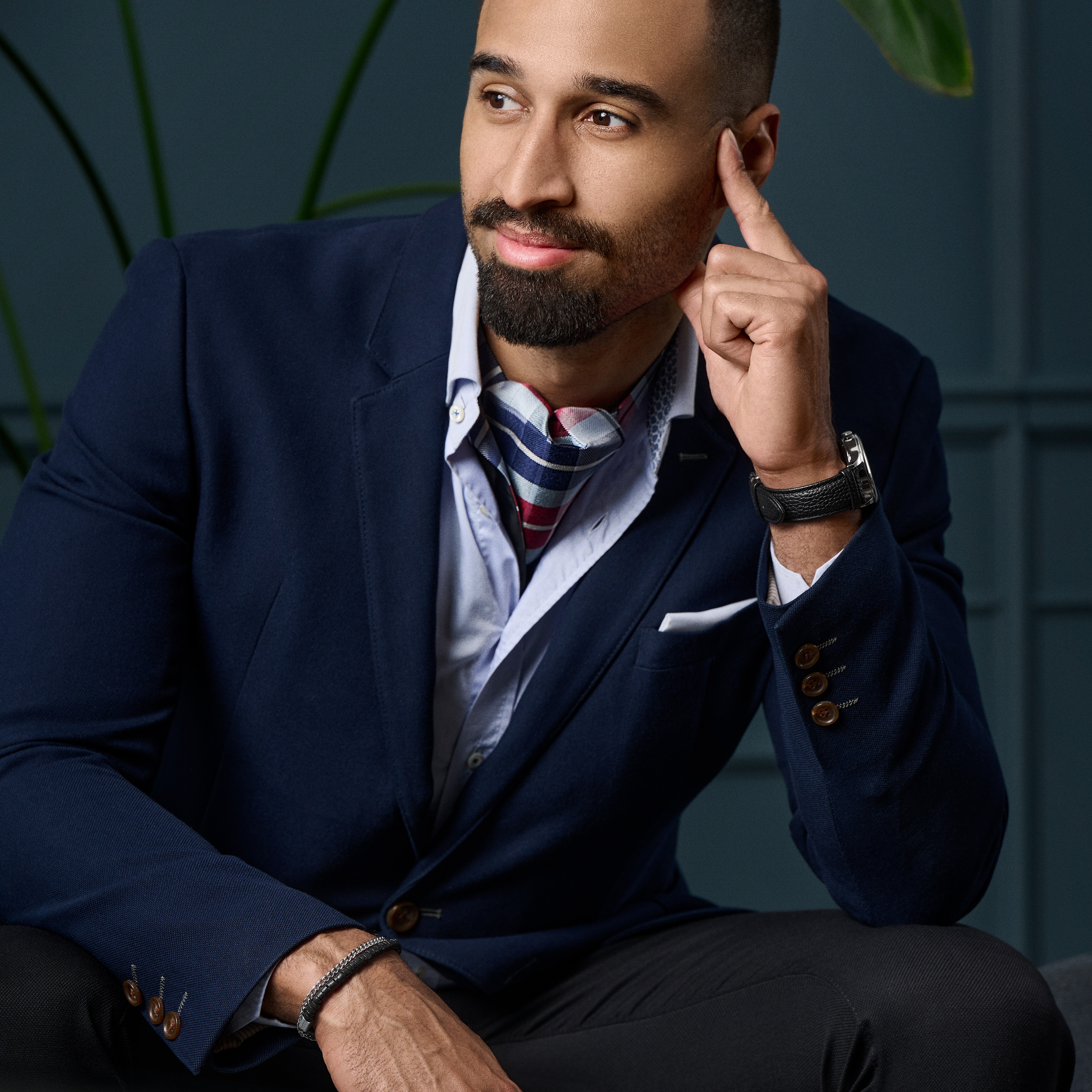 BLUE & BORDEAUX CHEQUERED Pattern Silk Ascot - 4