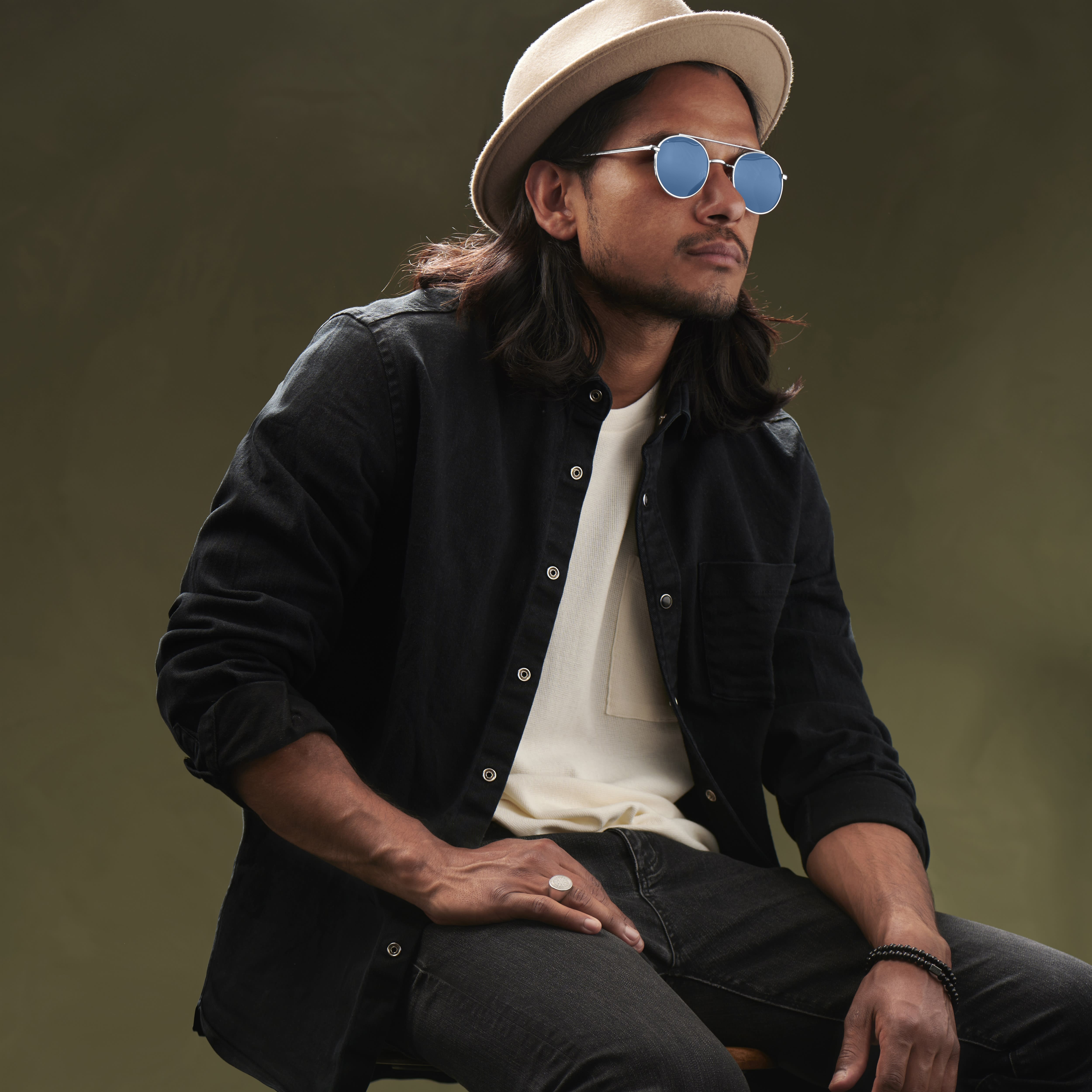 Lunettes de soleil aviateur rondes argentées et bleues Ambit - 3