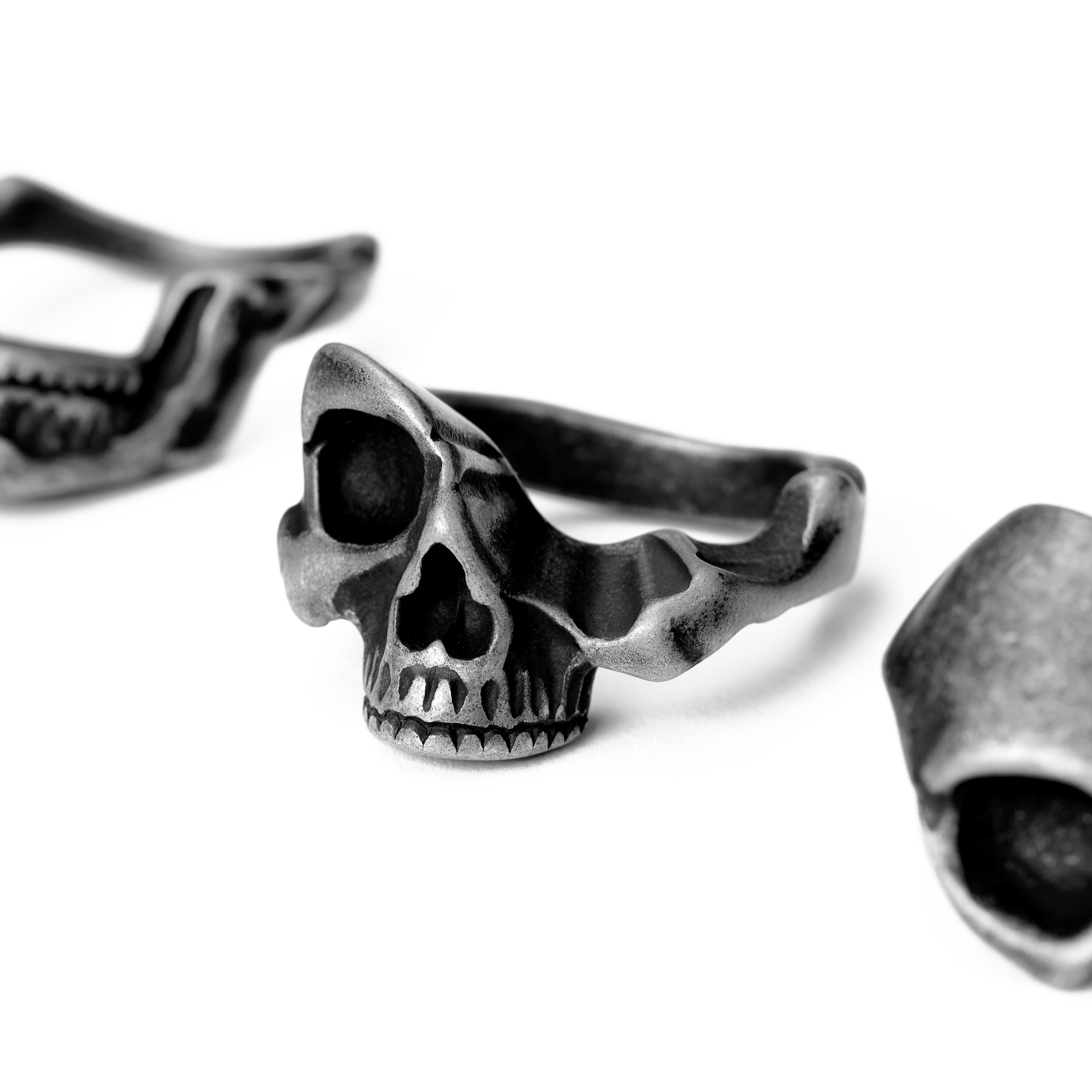 Jax | Black & Dark gray Stainless Steel 3-in-1 Skull Ring - 12