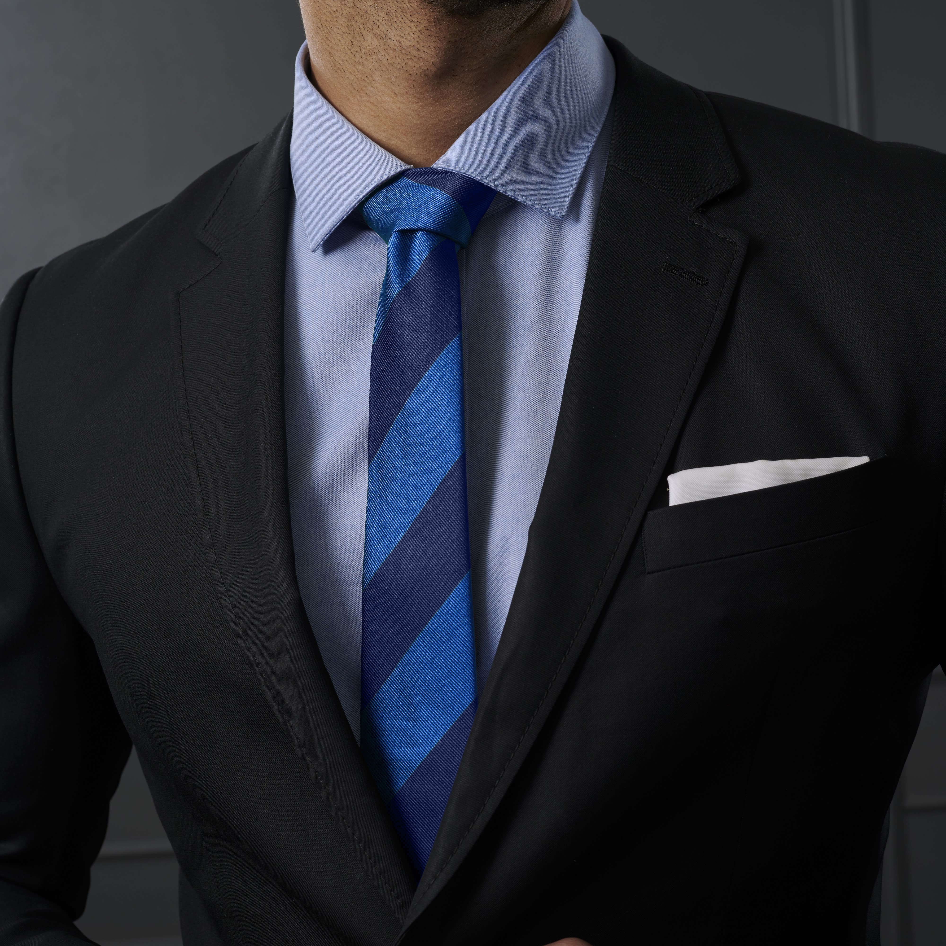 Royal & Navy Blue Bold Diagonal Striped Silk Tie - 3