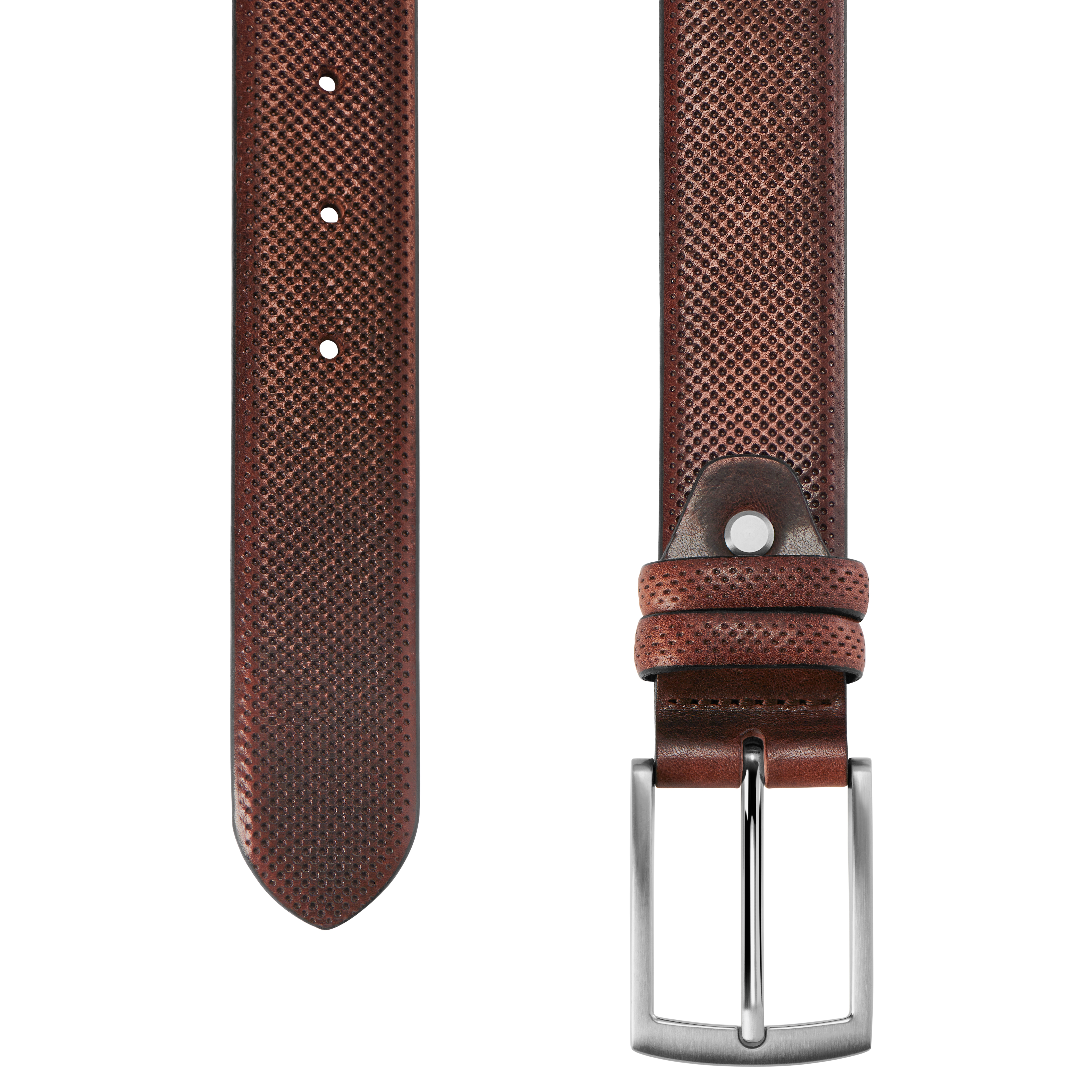 Brown Dotted Full Grain Leather Belt - 2