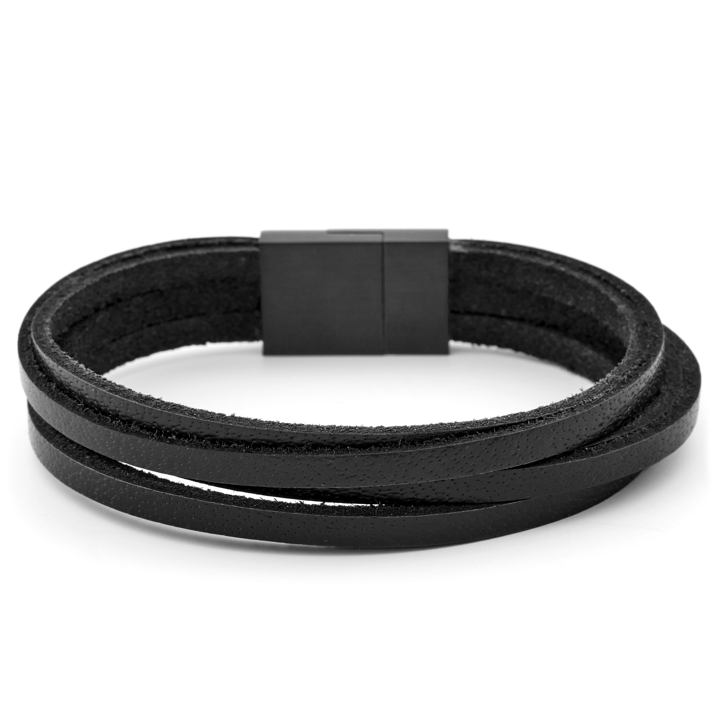 Pulsera de seis tiras negro sobre negro - 3