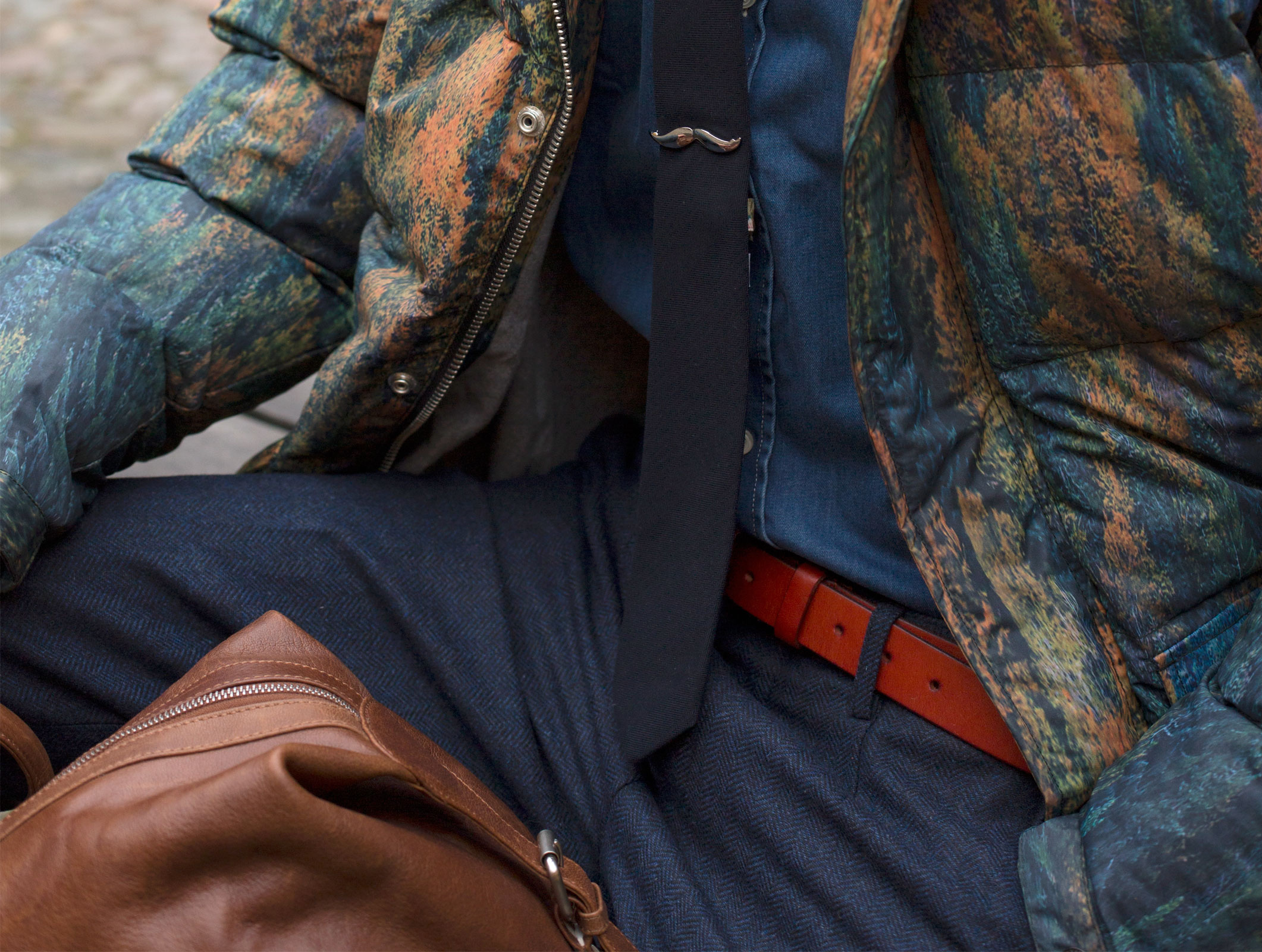 Brązowo-szary klasyczny skórzany pasek - 5