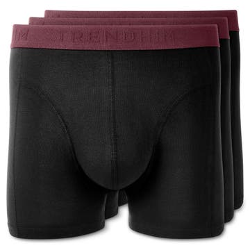 FlexFeel | Paquete de 3 calzoncillos bóxer de algodón negro con cinturilla de color carmesí oscuro FlexFeel | Paquete de 3 calzoncillos bóxer de algodón negro con cinturilla de color carmesí oscuro