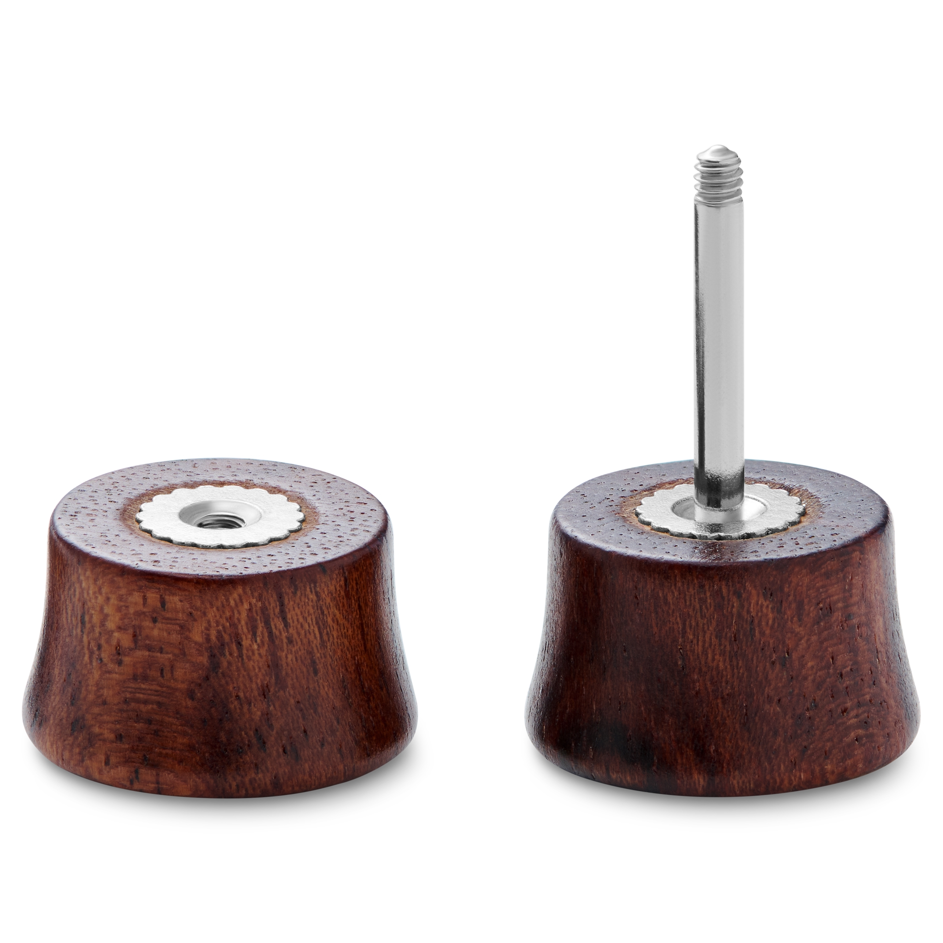 Satago | 8 mm Red Oak & Stainless Steel Double-flared Faux Plug Stud Earring - 2