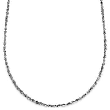 Argentia | 925s | 1/5" (4 mm) Rhodium-Plated Sterling Silver Rope Chain Necklace Argentia | 925s | 1/5" (4 mm) Rhodium-Plated Sterling Silver Rope Chain Necklace