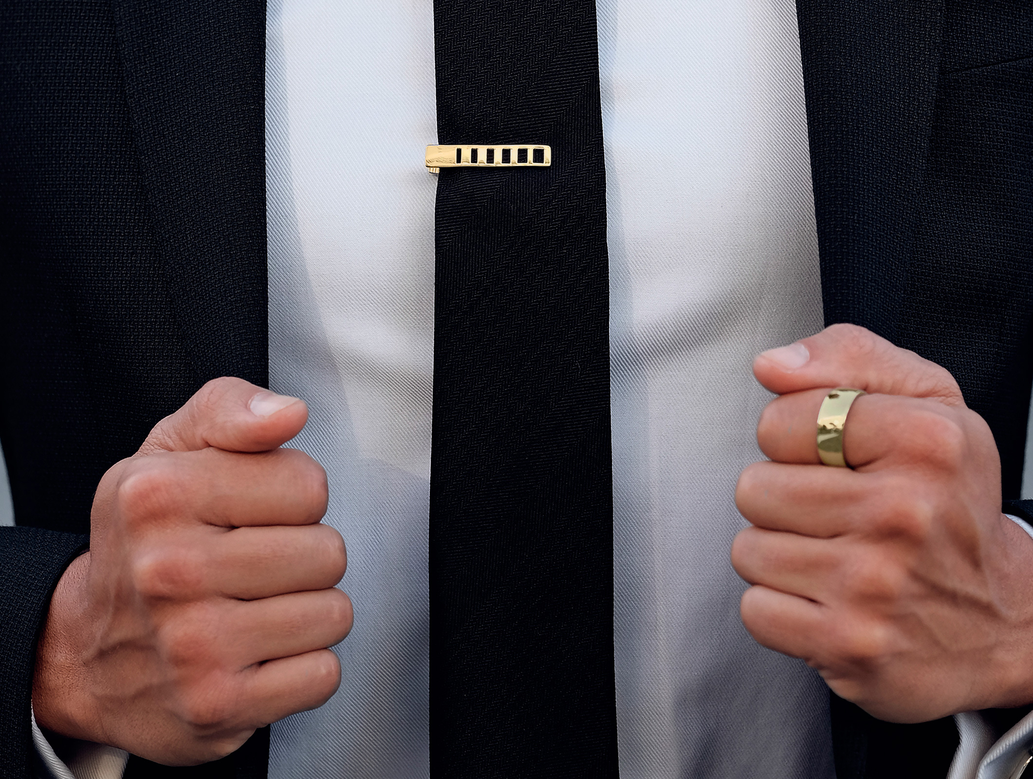 Pasador de corbata corto plata 925 dorada con muescas - 4