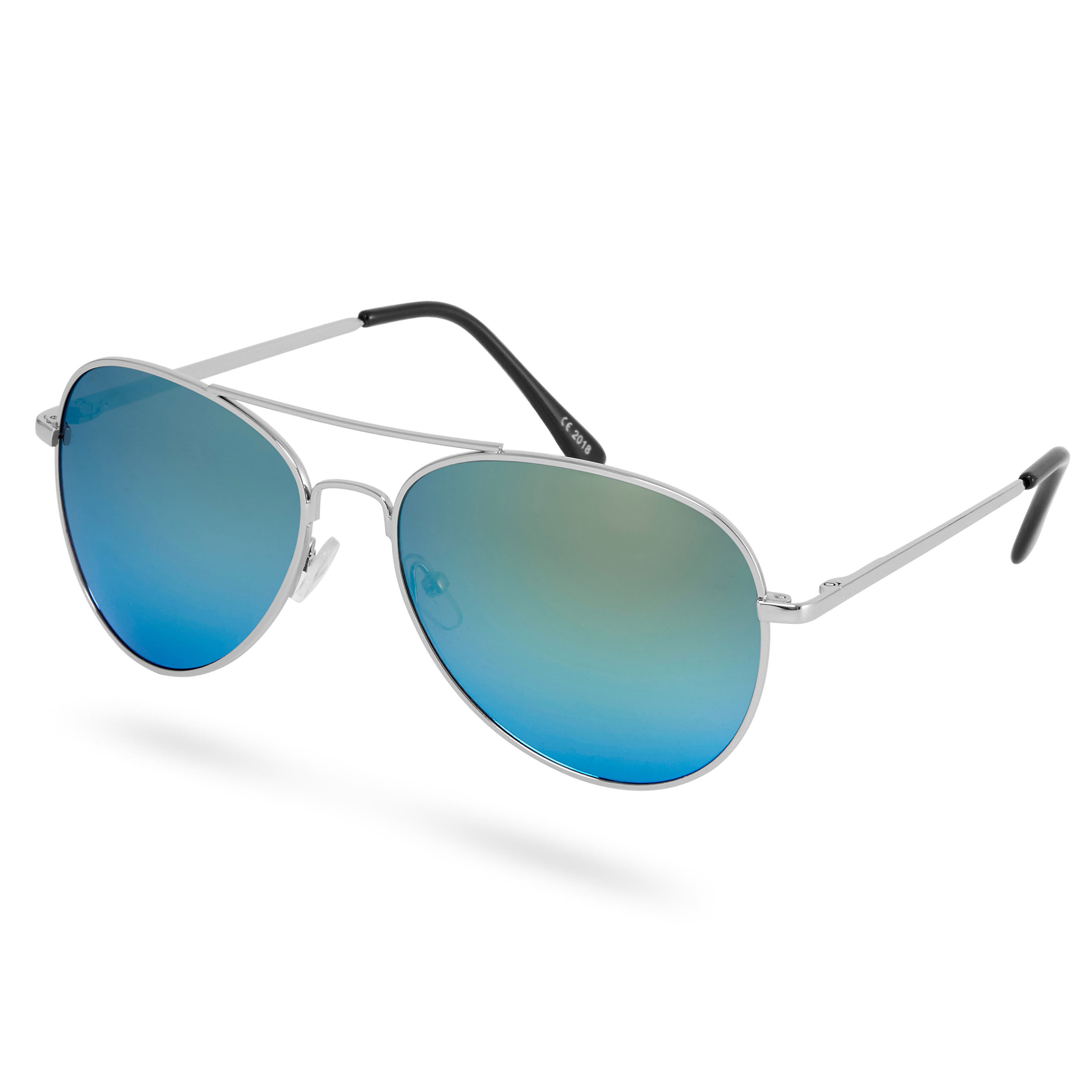 Огледални авиаторски слънчеви очила в сребристо и тюркоазено