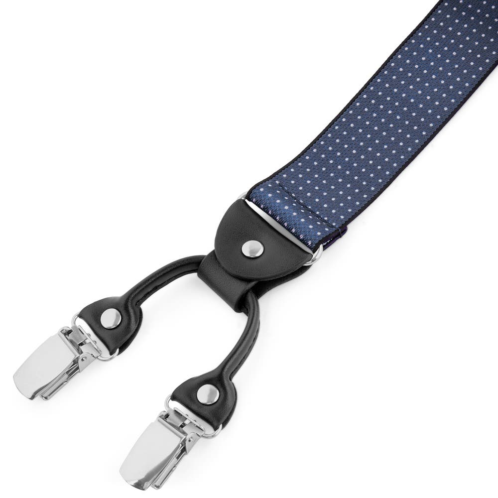 hover: Wide Polka Dot Navy Clip-On Braces hover: Wide Polka Dot Navy Clip-On Braces