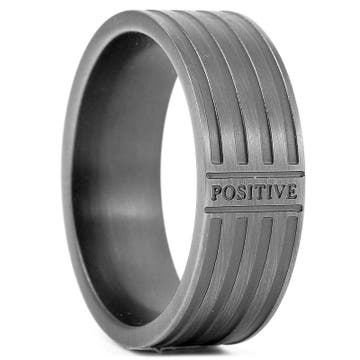 Ferrum | 8 mm Brushed & Polished Silver-Tone Stainless Steel Double Grooved  Ring