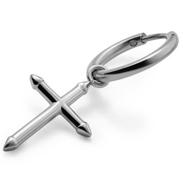 Vasilios | Silver-Tone Stainless Steel Pointed Cross Hoop Earring Vasilios | Silver-Tone Stainless Steel Pointed Cross Hoop Earring