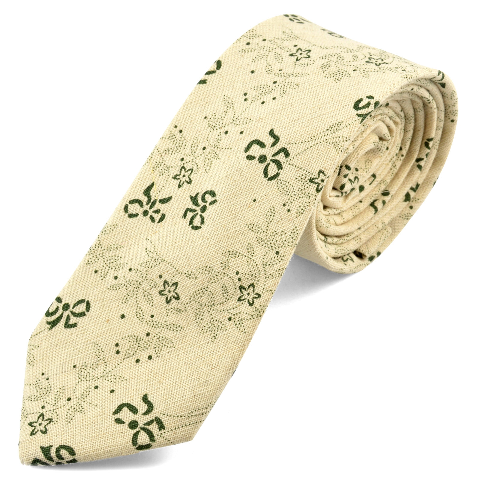  Cream Flower Pattern Tie - 1