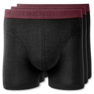 FreeFeel | 3-Pak Sorte Bambus Boxershorts m. Mørk Crimson Linning FreeFeel | 3-Pak Sorte Bambus Boxershorts m. Mørk Crimson Linning