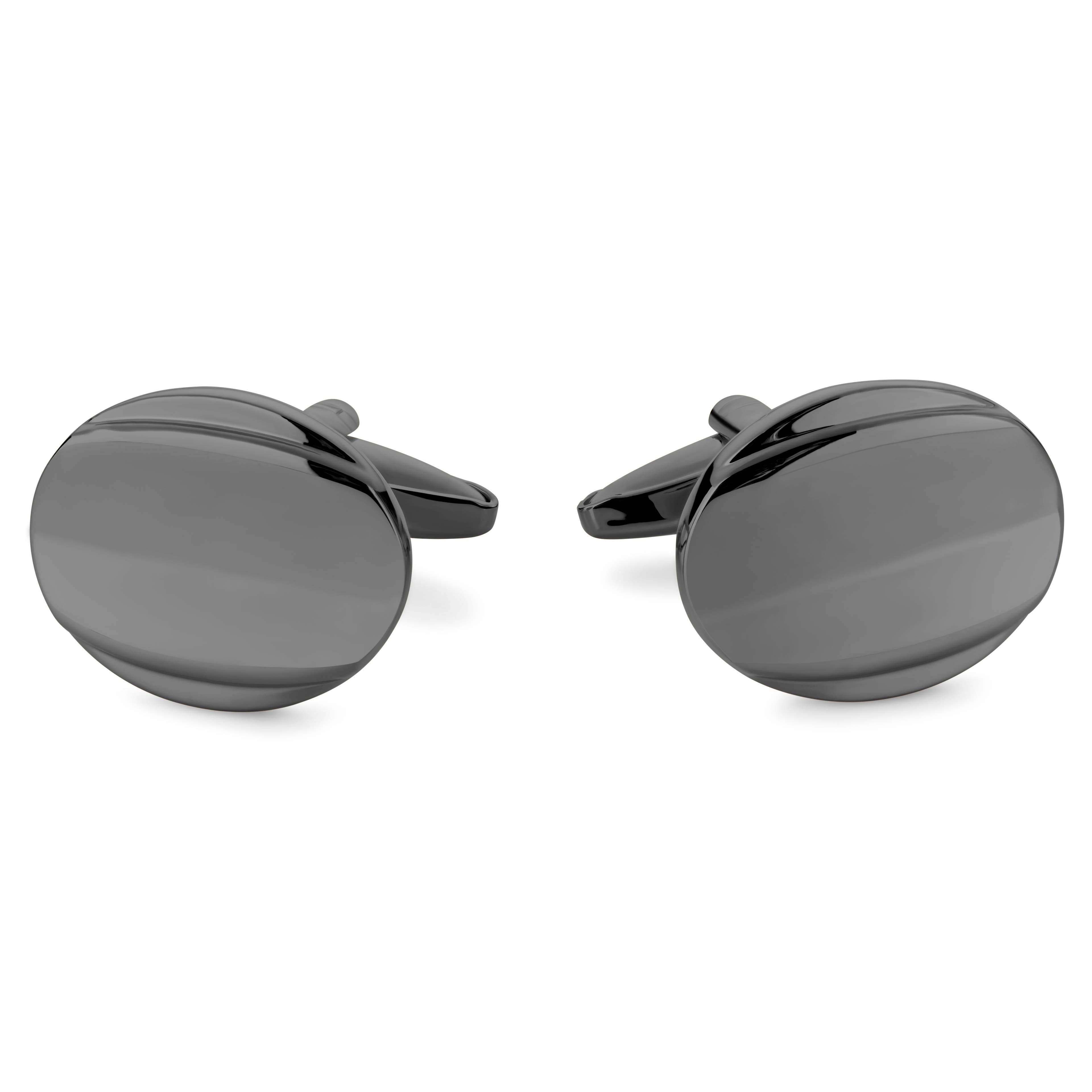 Rotguss Schwarz oval gebogene Manschettenknöpfe - 1