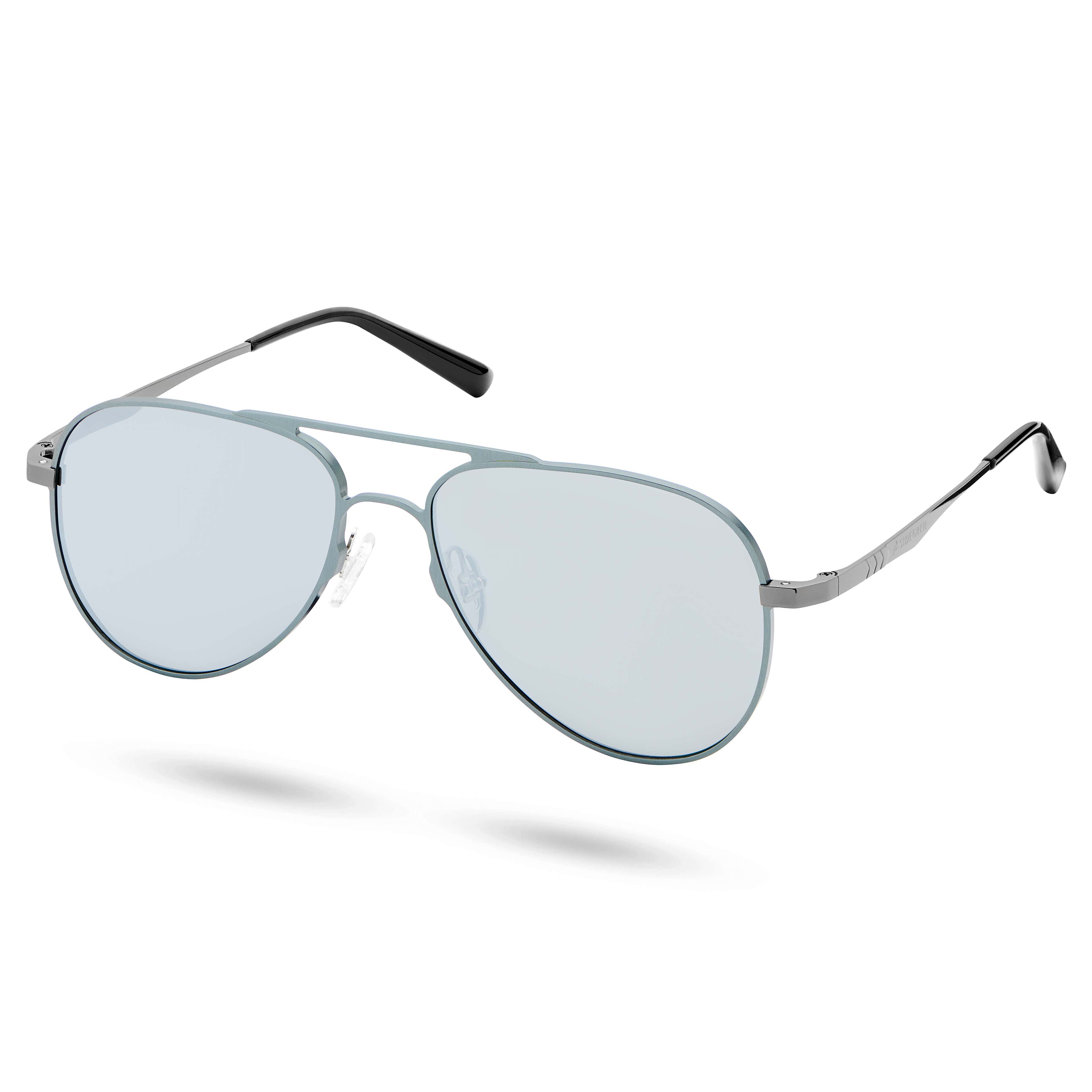 Gunmetal Grey Titanium Polarised Mirror Aviator Sunglasses - 1 - primary thumbnail small_image gallery