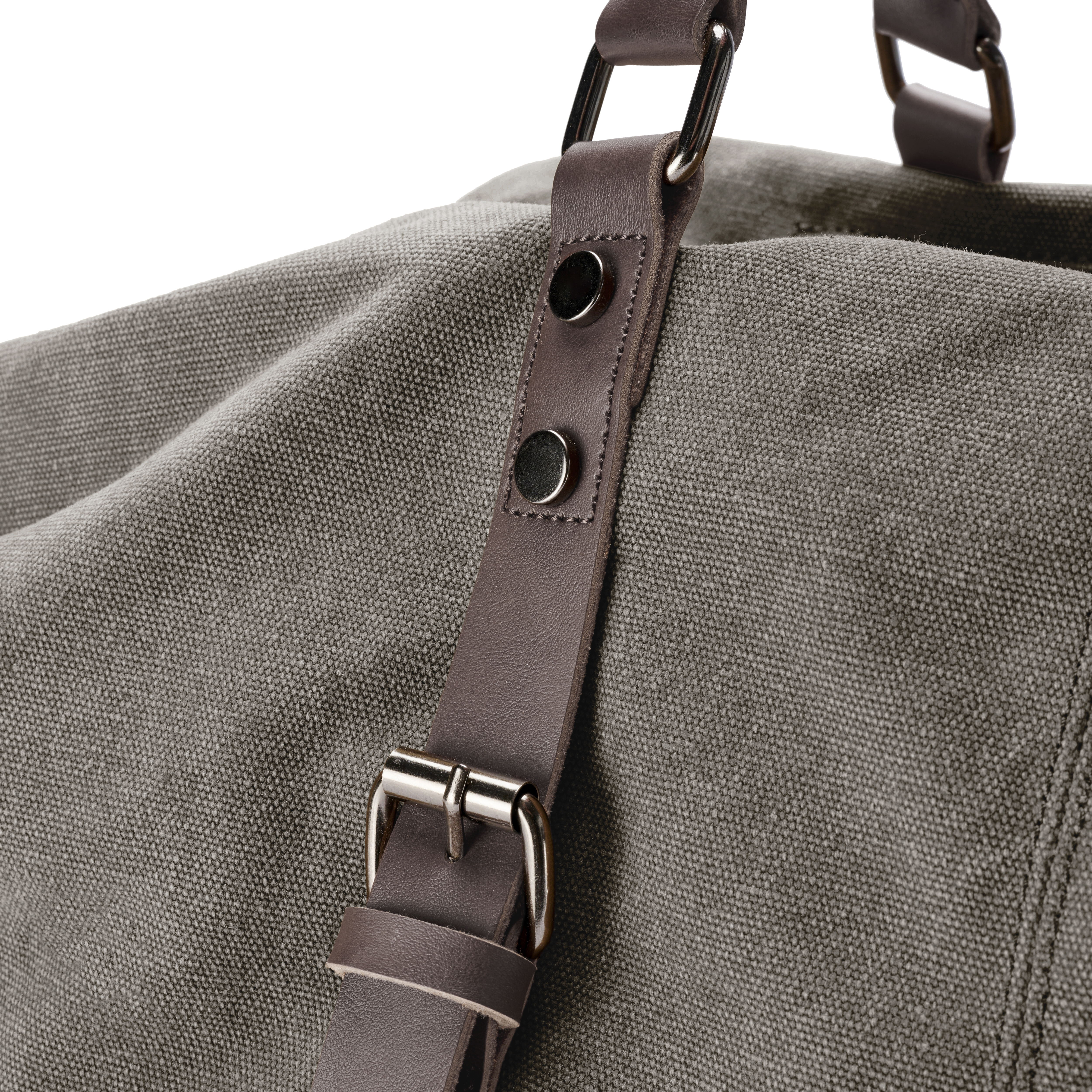 Τσάντα Duffle Metallic Γκρι Καμβάς & Καφέ Δέρμα - 8