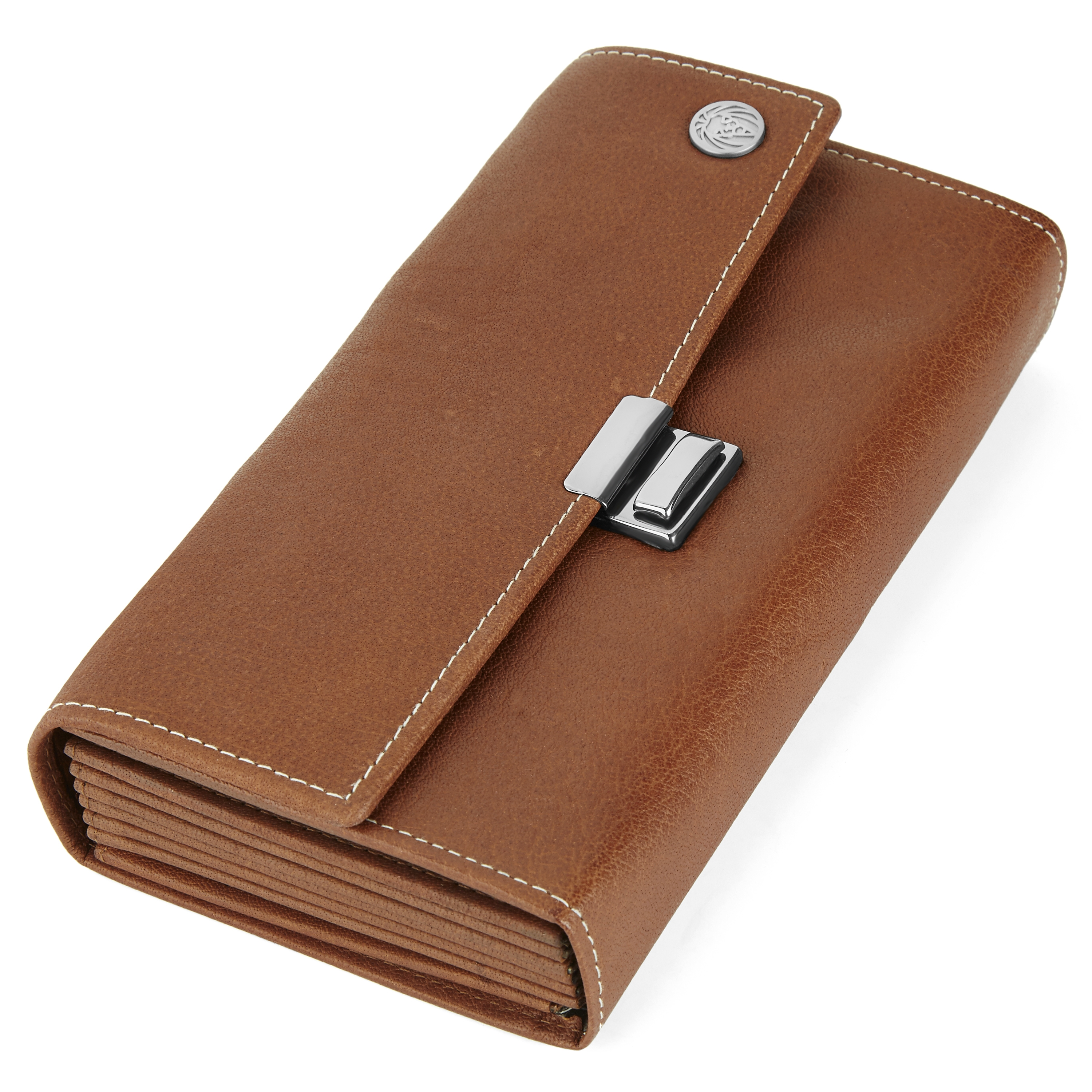 Cartera clásica estilo acordeón de cuero canela Oxford  - 5