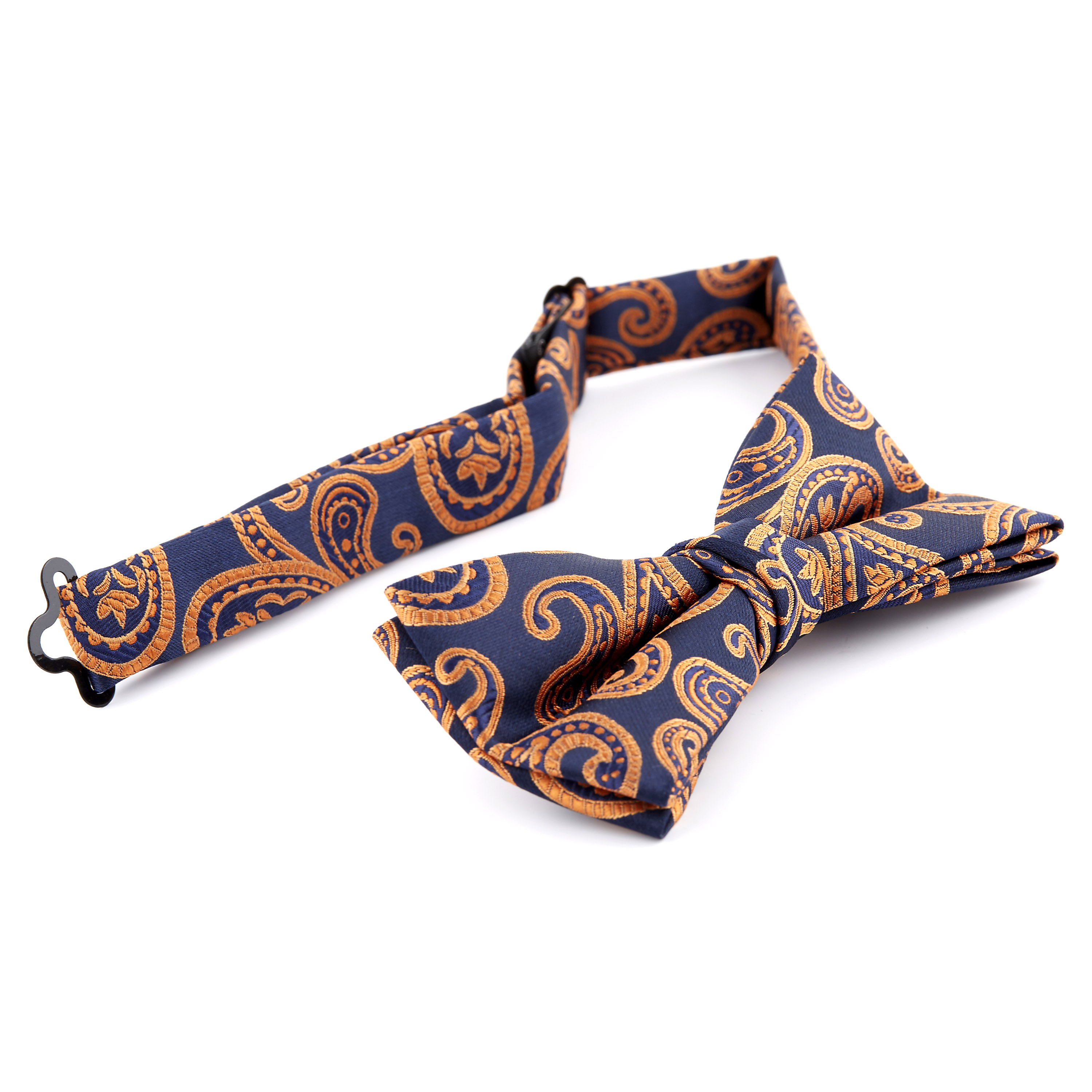 Modro-oranžový vázaný polyesterový motýlek s Paisley vzorem  - 2