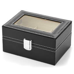 Uhrenbox aus Holz mit schwarzer Lederverkleidung für bis zu 3 Uhren