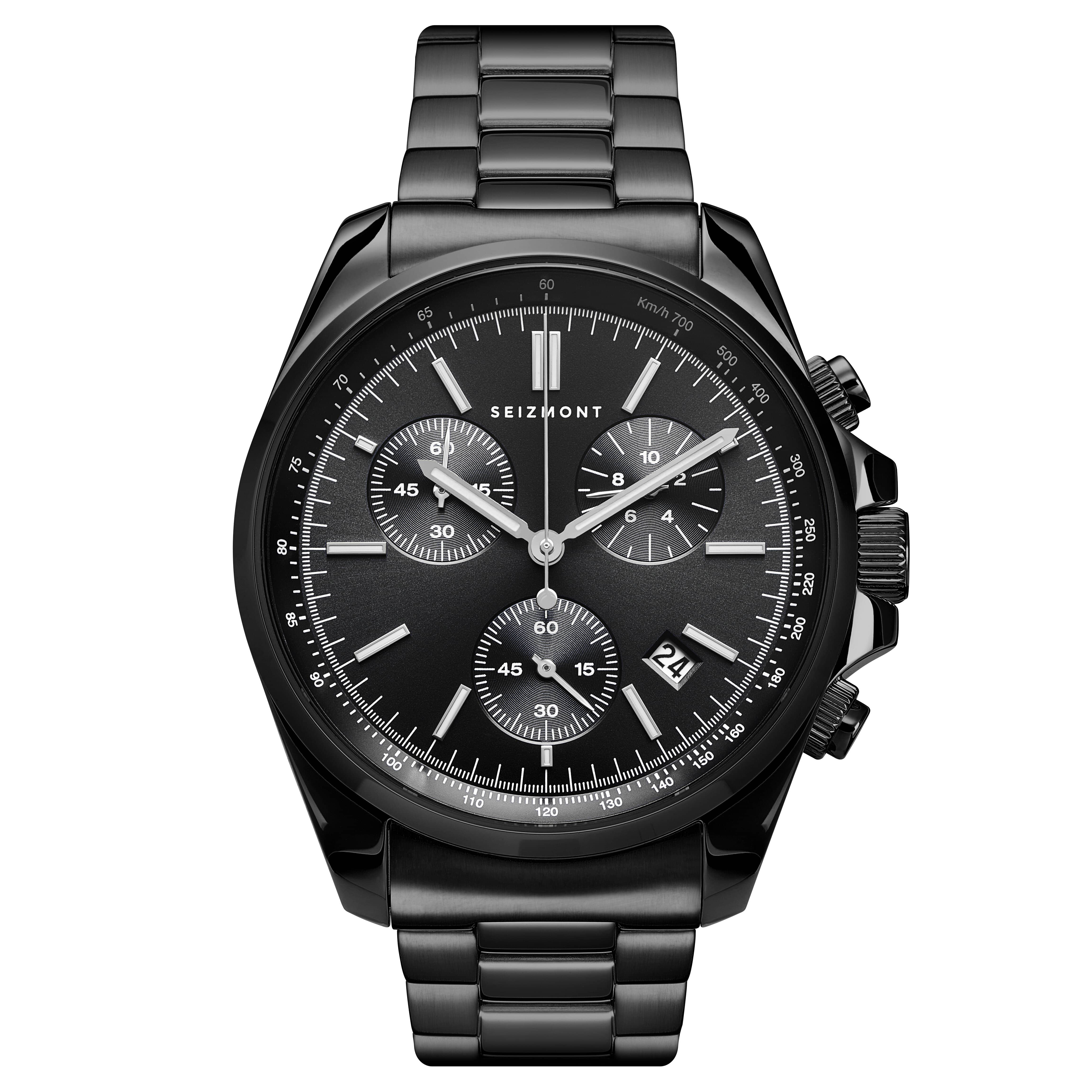 Bellator | Black Stainless Steel Chronograph & Tachymeter Watch With ...