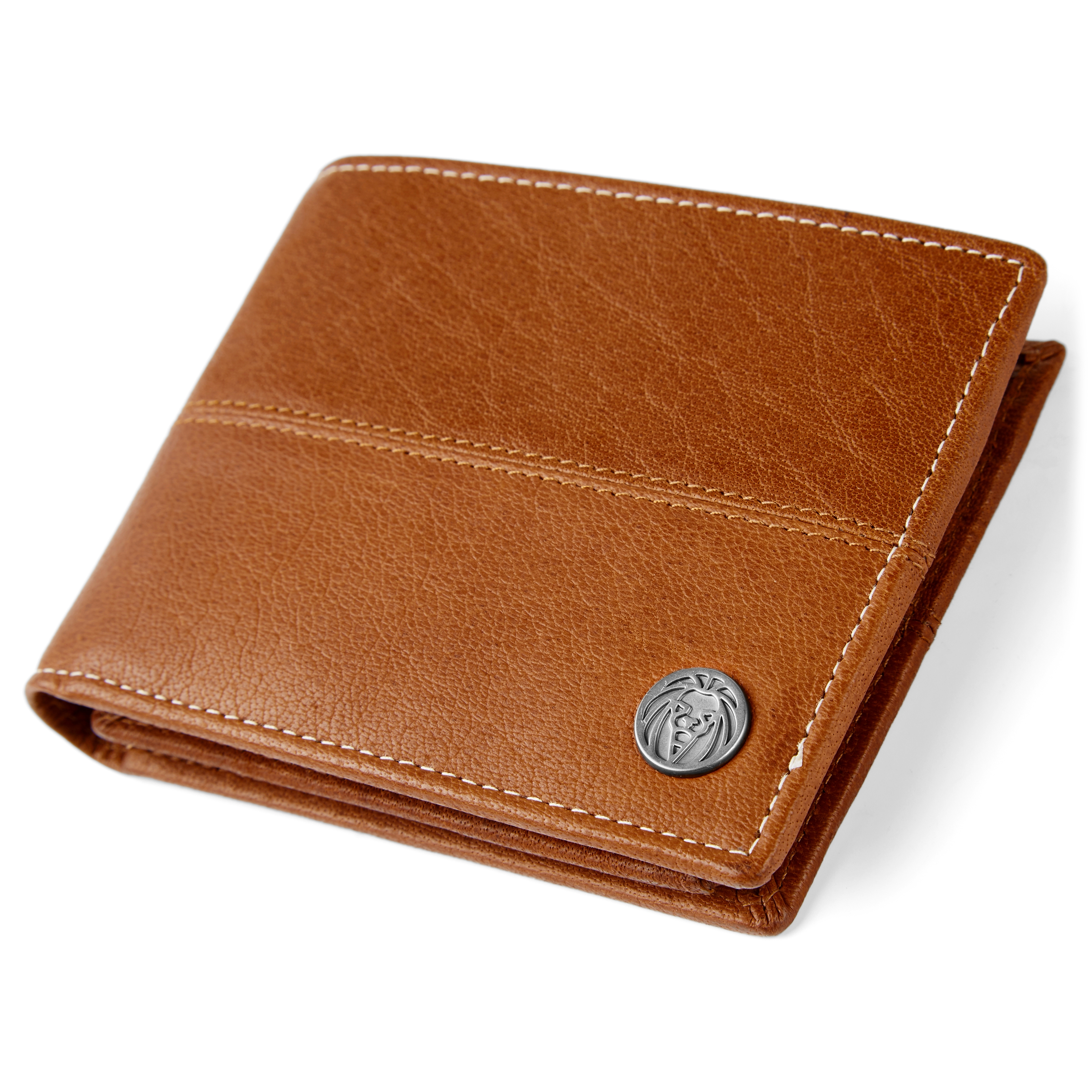 Portefeuille Oxford en cuir havane à surpiqûres blanches - 4