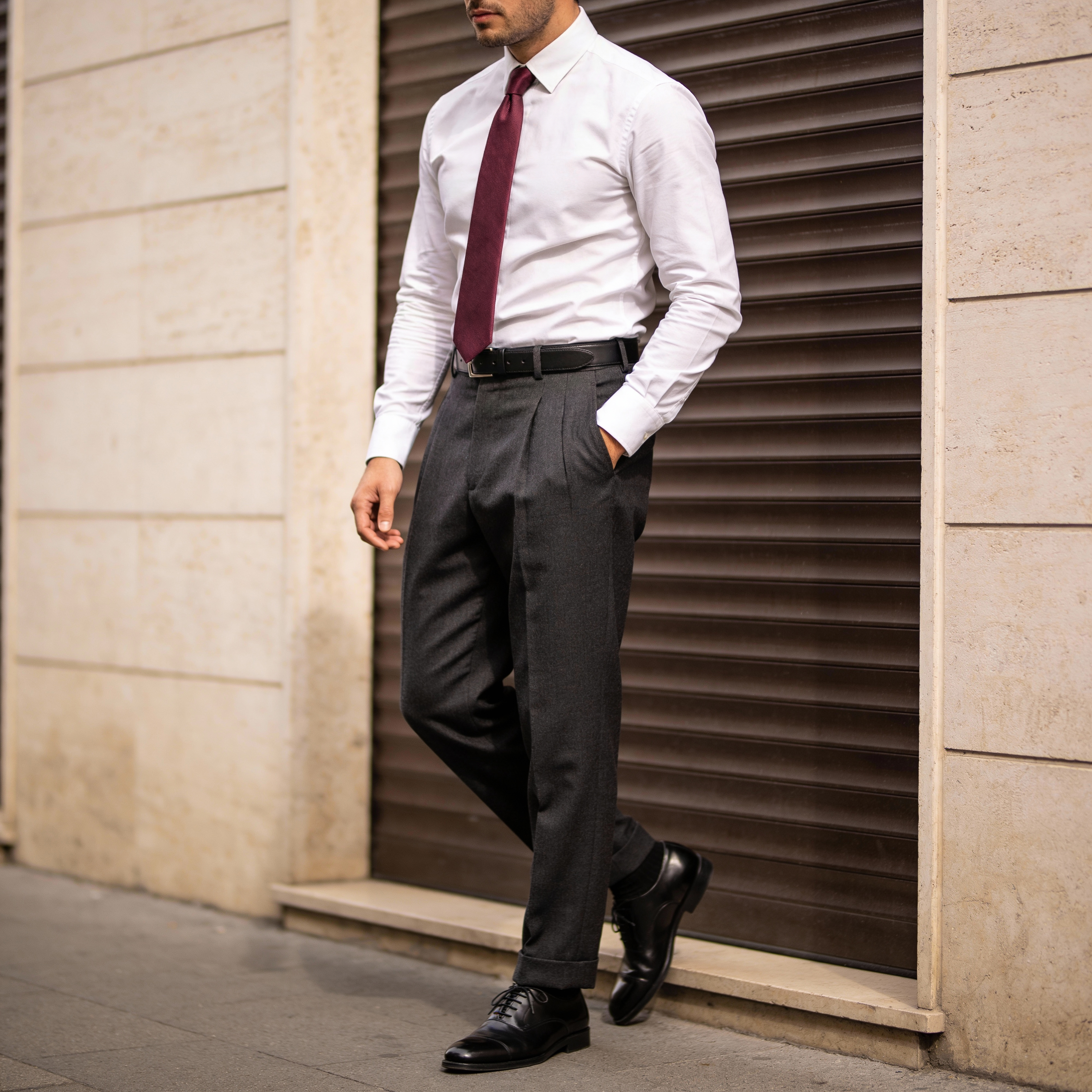 8 cm Burgunderfarbene Grosgrain Krawatte - 2